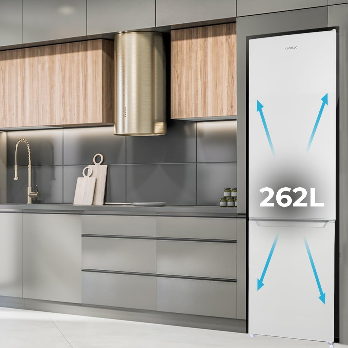 Cecotec Frigorífico Combi 2 Puertas de 262 Litros Bolero CoolMarket Combi 262 White E. 176 cm de Alto y 54 cm de Ancho, Bajo Consumo, LED Interior, Bandejas de Cristal y Control Electrónico