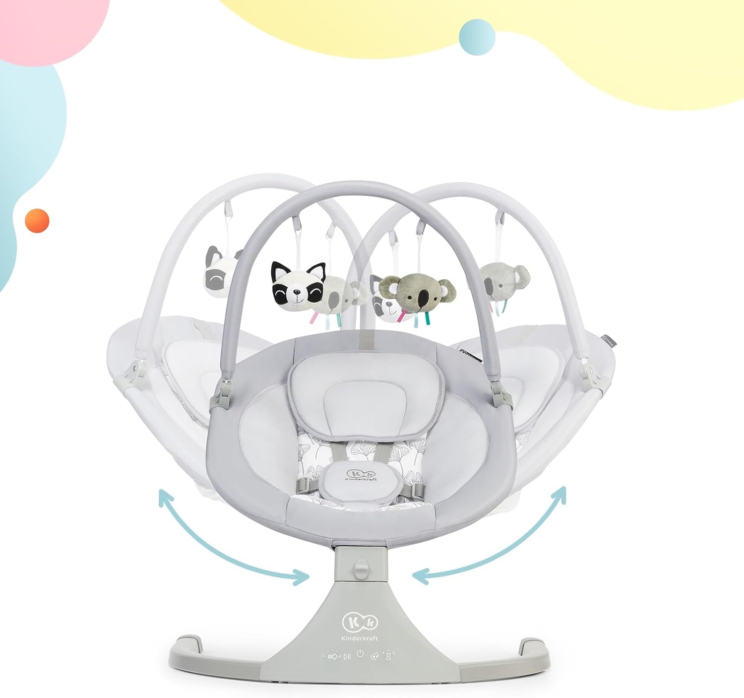 kk Kinderkraft LULI Hamaca bebé, Eléctrica Silla macedora, Columpio bebe, Balancin para bebés 0-9 kg, Balanceo automatico 5 Velocidades, Arco regulable con 2 juguetes, 12 melodias, , Gris