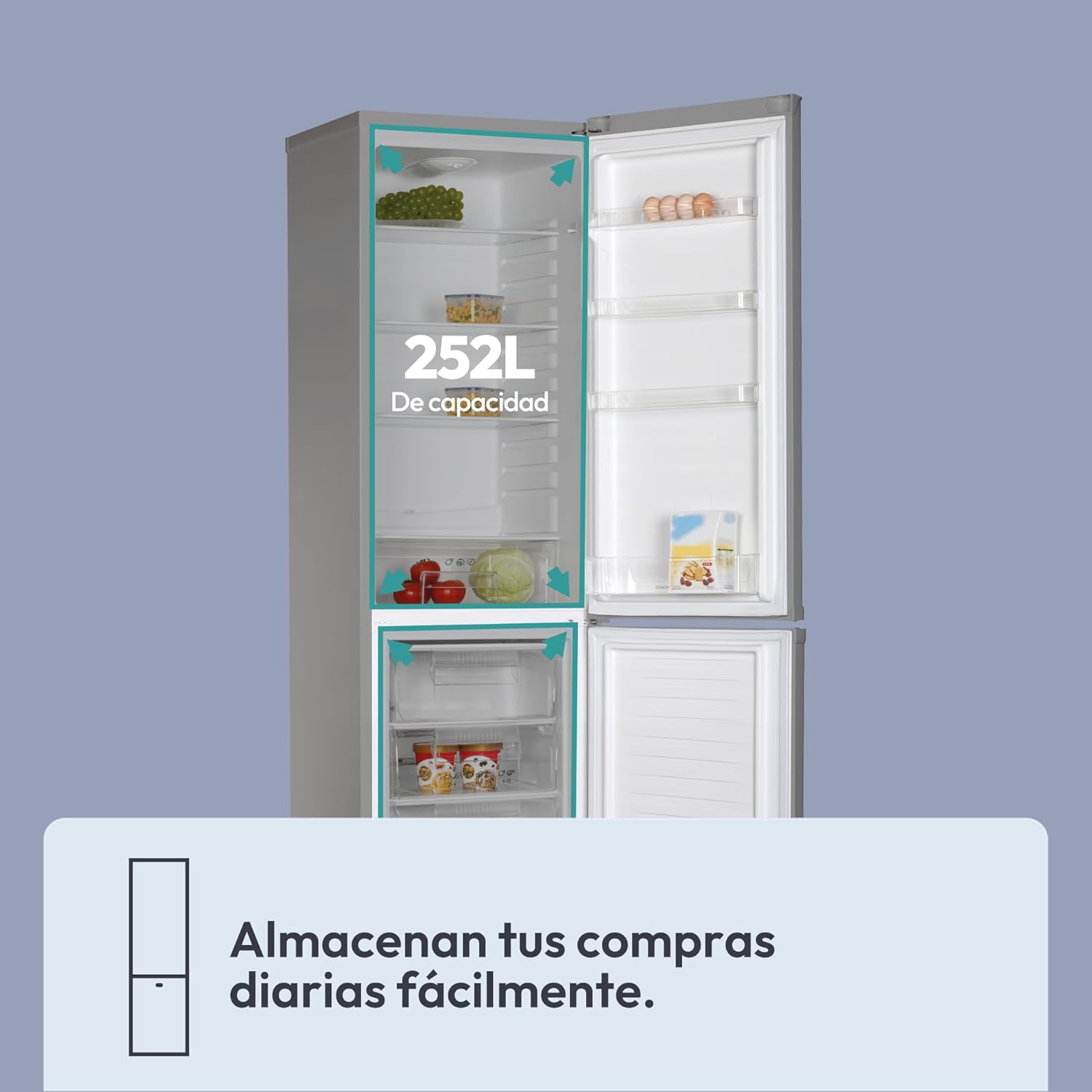 Candy CCG1S 518EX Frigorífico Combi, Ancho 55cm, Altura 1,80m, Capacidad 252L, Cajón Verdulero, Control Mecánico de la temperatura, Iluminación LED, Puerta Reversible, 41DB, Inox