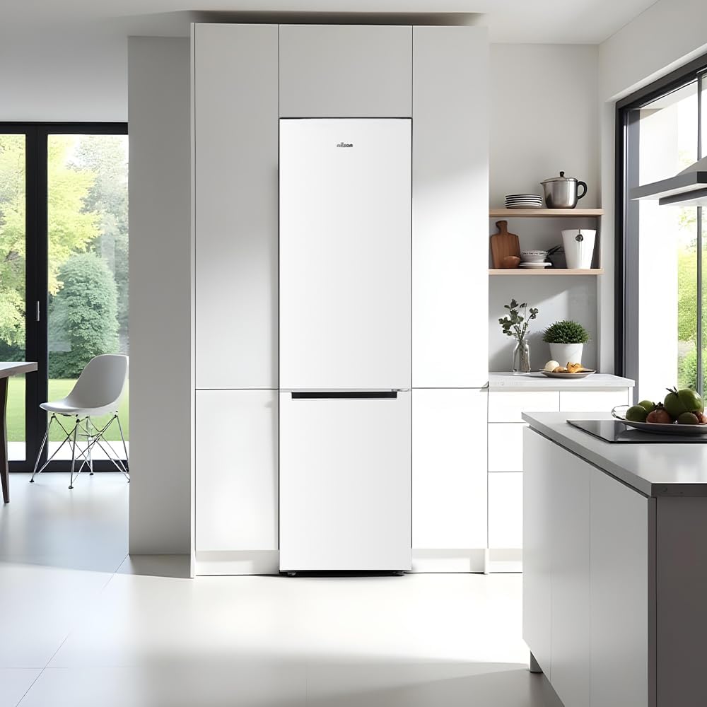 NILSON Frigorífico combinado branco, 2 portas. NC185500ENF, Capacidade de 253 litros, sem rost, Multi Air Flow, baixo nível sonoro, porta reversível, classificação energética E