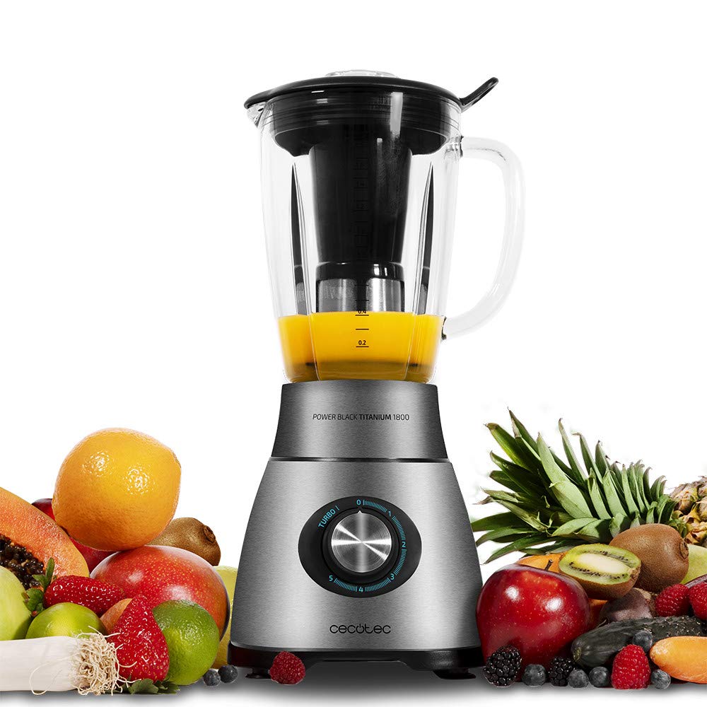 Cecotec Liquidificadora Power Black Titanium 1300 Max B. 1300 W, 2 velocidades, lâmina de 4 folhas de titânio preto e jarro de 1,5 l de capacidade, função de pulso tritura e pulverização, picador de