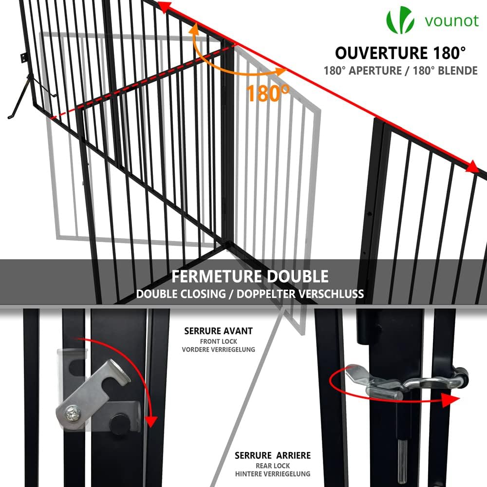 VOUNOT® Barreira de segurança para cães, cerca de segurança 5 painéis, grade de proteção de lareira montagem flexível, 300 x 75 cm, preto