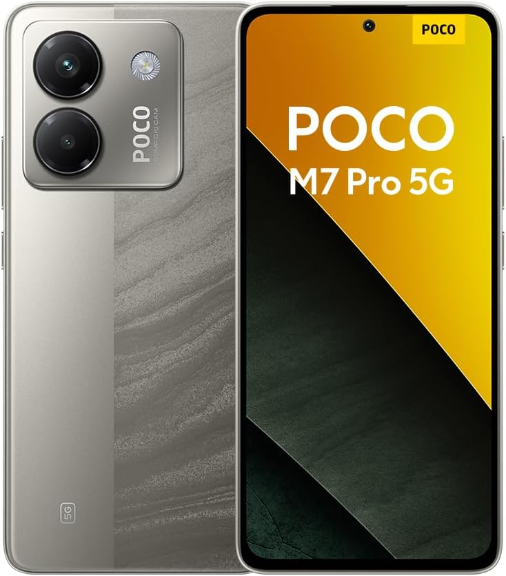 Xiaomi POCO M7 Pro 5G Smartphone de 12 + 256 GB, câmara de 50 MP Sony com OIS, ecrã AMOLED de 6,67" de 120 Hz, carregamento turbo de 45 W, carregador não incluído, prata (versão ES)
