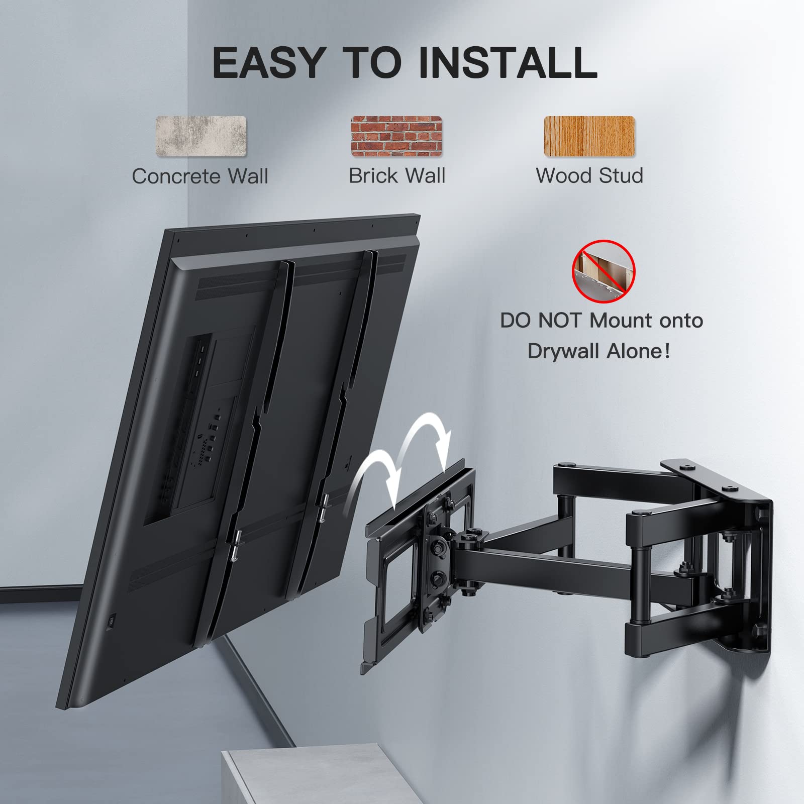 PERLESMITH Suporte de TV de parede articulado, inclinável e giratório – Suporte de TV para telas de 26 a 70 polegadas – MAX VESA 400x400 mm, para suportar 45 kg