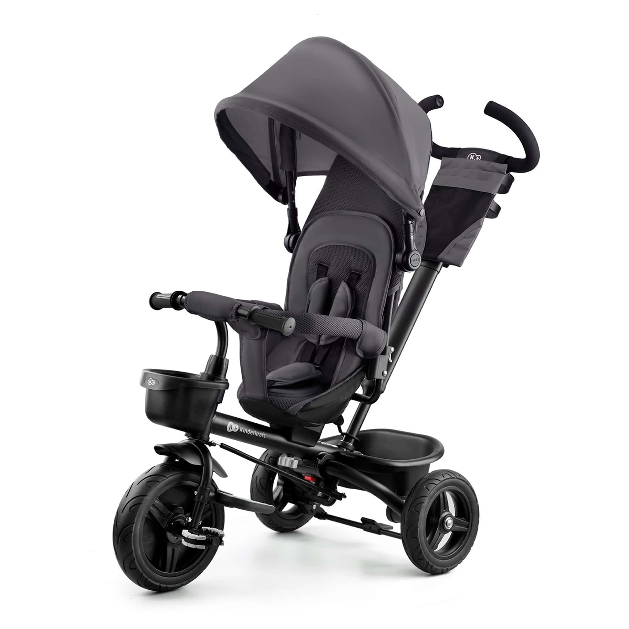 Kinderkraft AVEO Triciclo Bebé, Plegable, Trike, Bicicleta para Niños, Triciclo Evolutivo, Triciclo Sin Pedales, Bicicleta Bebe, Con Accesorios Práctico, Dos Cestas, 9 Meses a 25 kg, Verde