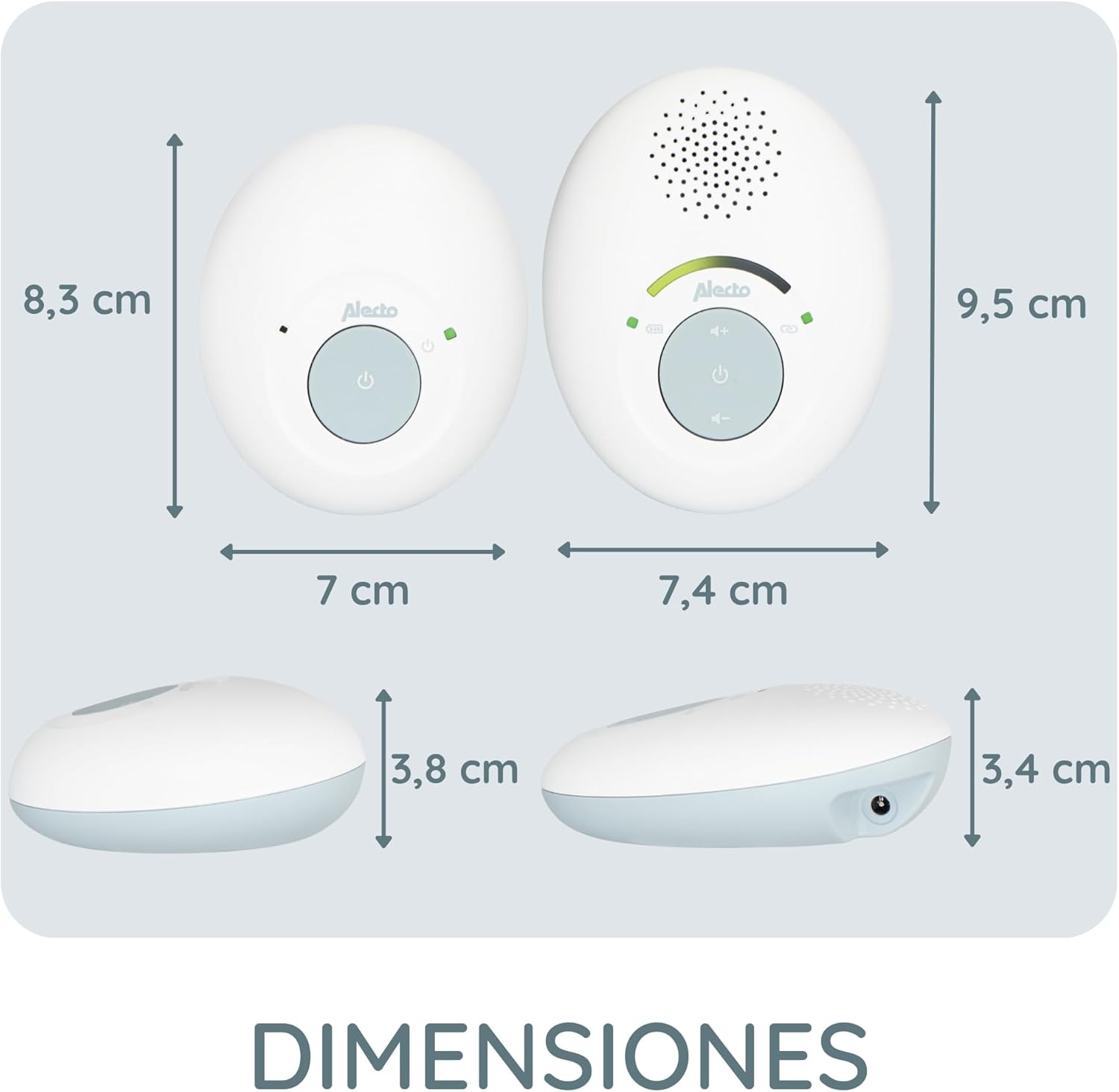 Alecto DBX110 - Vigilabebés Digital con DECT, Alcance de 300 m, diseño Compacto, Escala de Volumen LED, función VOX, Baja radiación, Color Blanco