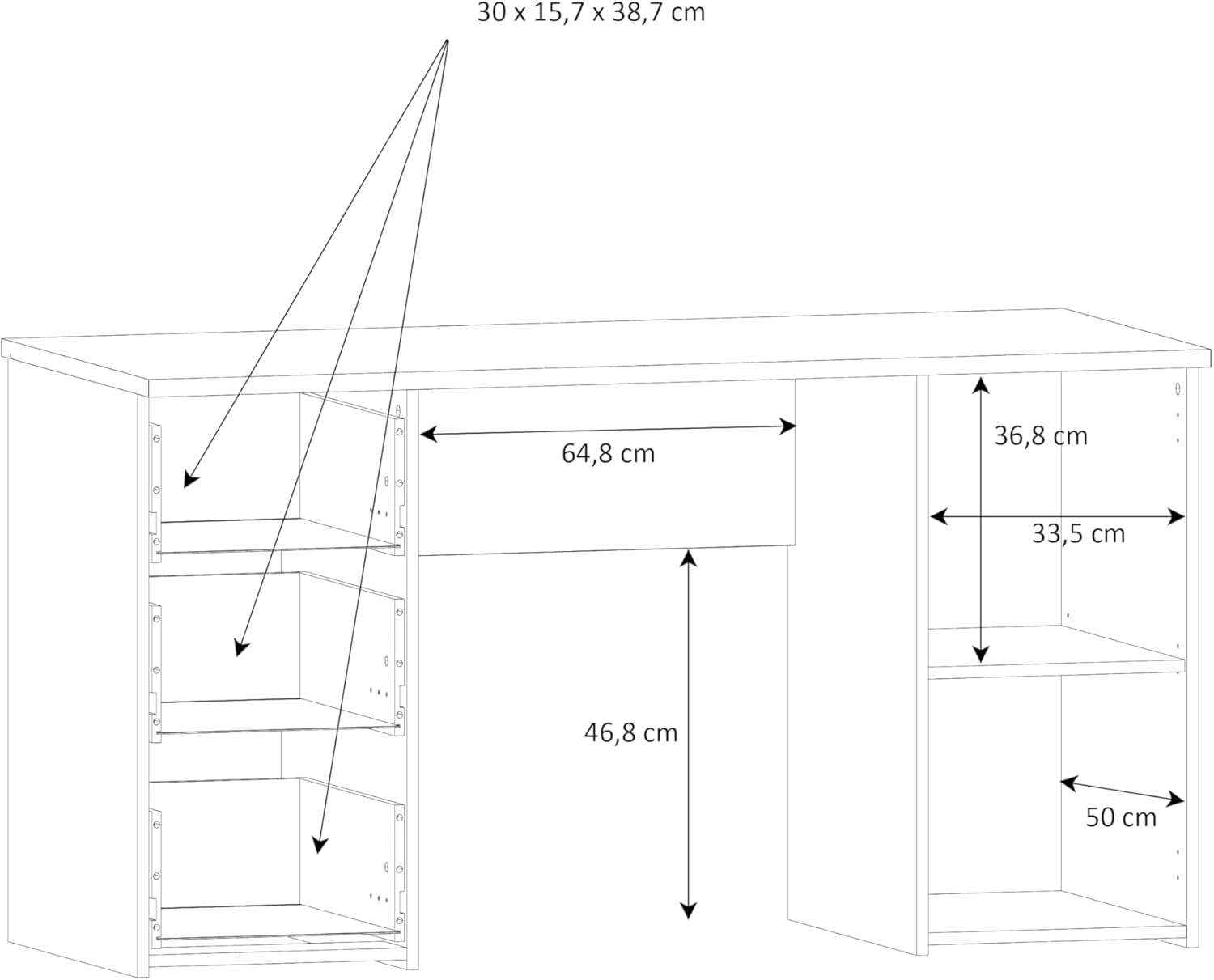 Forte NET307 - Escritorio con 1 Puerta y 3 cajones, Madera de Roble Sonoma con Blanco, 138 x 75 x 60 cm