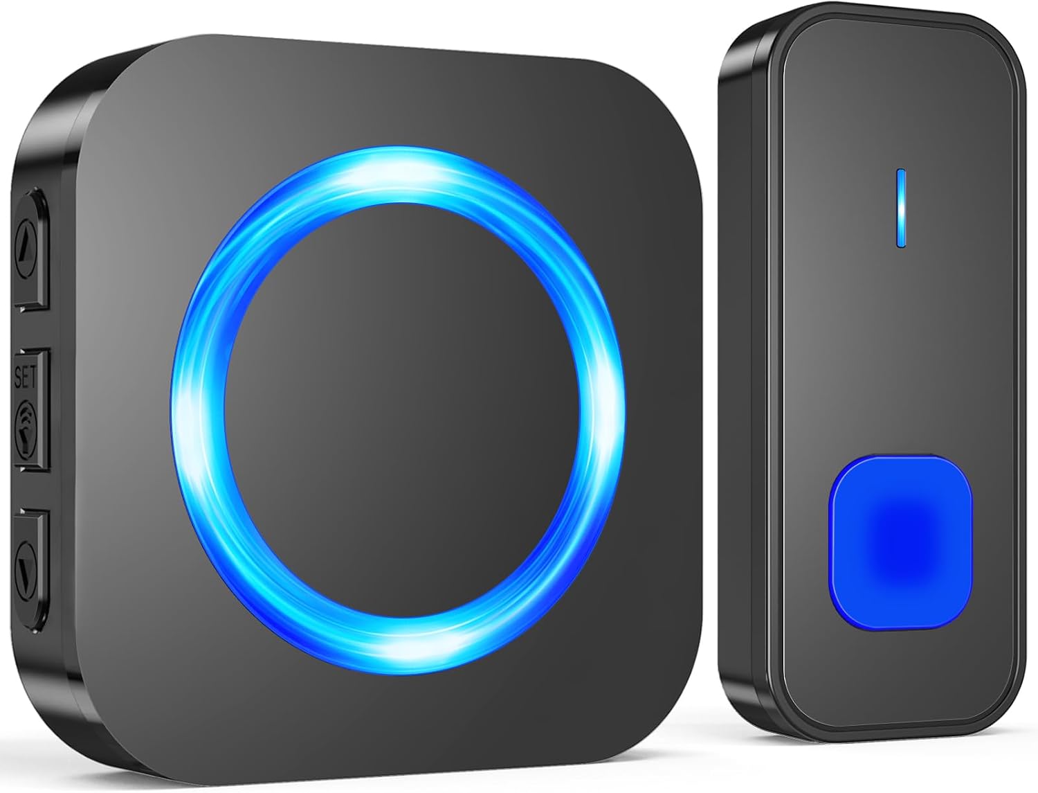 SURFOU Campainha sem fios exterior impermeável, kit Doorbell porta para casa 400 m de alcance Doorbell com 55 melodias, 5 níveis de volume, indicador LED, fácil instalação para casa, preto