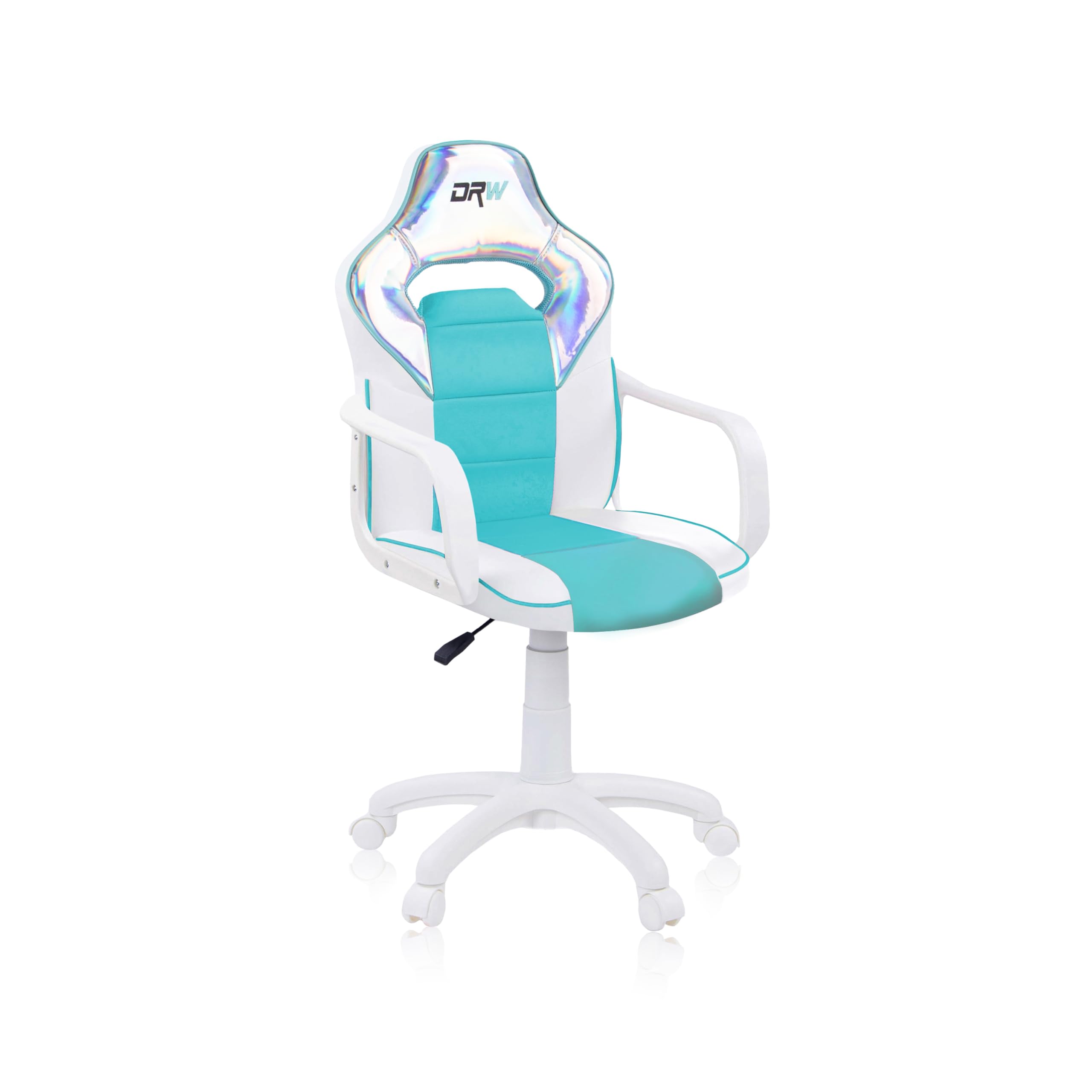 duehome | DRW, cadeira Gamer, cadeira de escritório, estúdio ou secretária, acabamento em silício pele branca e turquesa, medidas: 46,5 cm (largura) x 46 cm (comprimento) x 98-109,5 cm (altura)