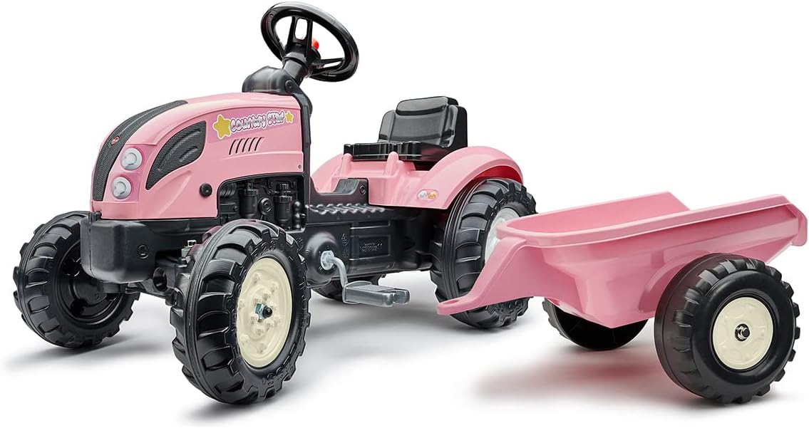 FALK - Tractor de pedais Rainbow Star rosa com reboque - A partir de 2 anos - contém 40 % de plástico reciclado - fabricado em França - 2056 L