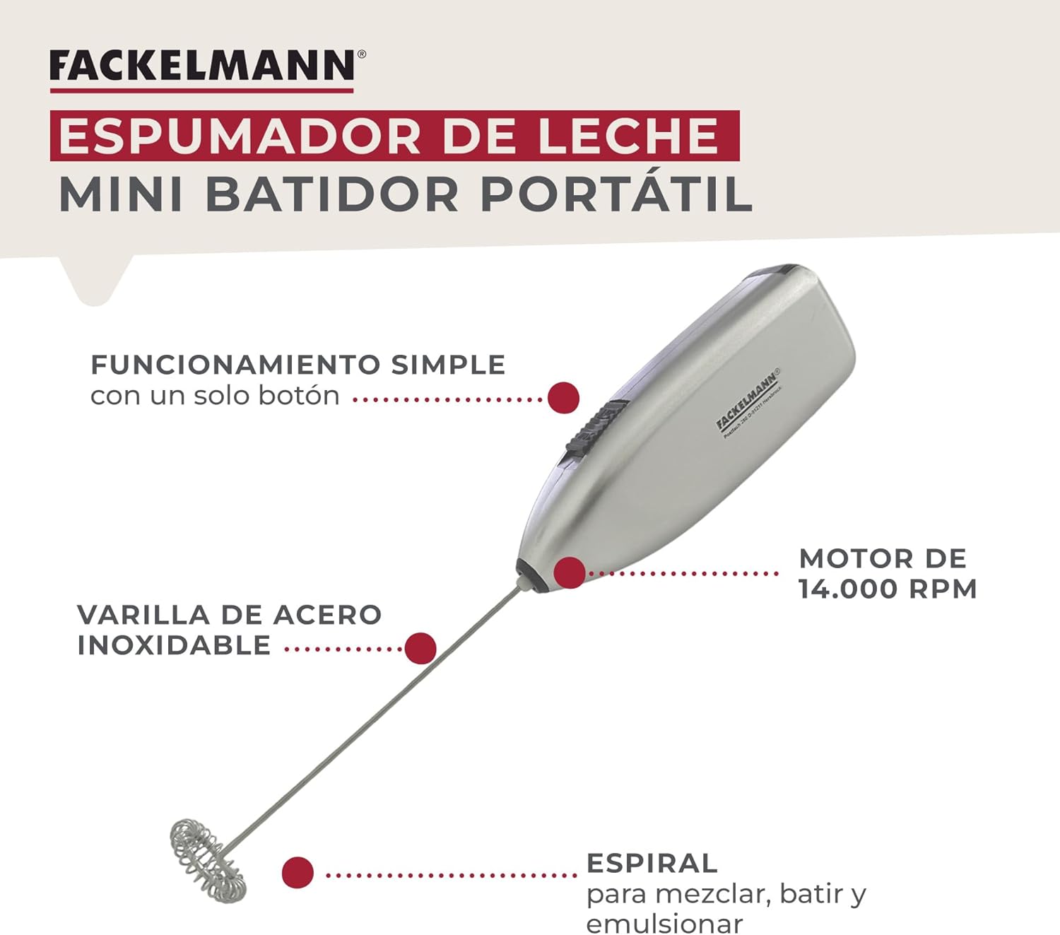 Fackelmann Coffee &Tea Espumador de leite, batedor Capuchino cinzento, 20 x 3,5 cm
