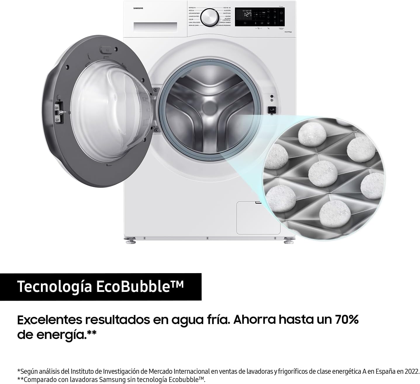 SAMSUNG WW90CGC04DTEEC Máquina de lavar 9 kg - AI EcoBubble™ com SmartThings e inteligência artificial, classe A, cor branca