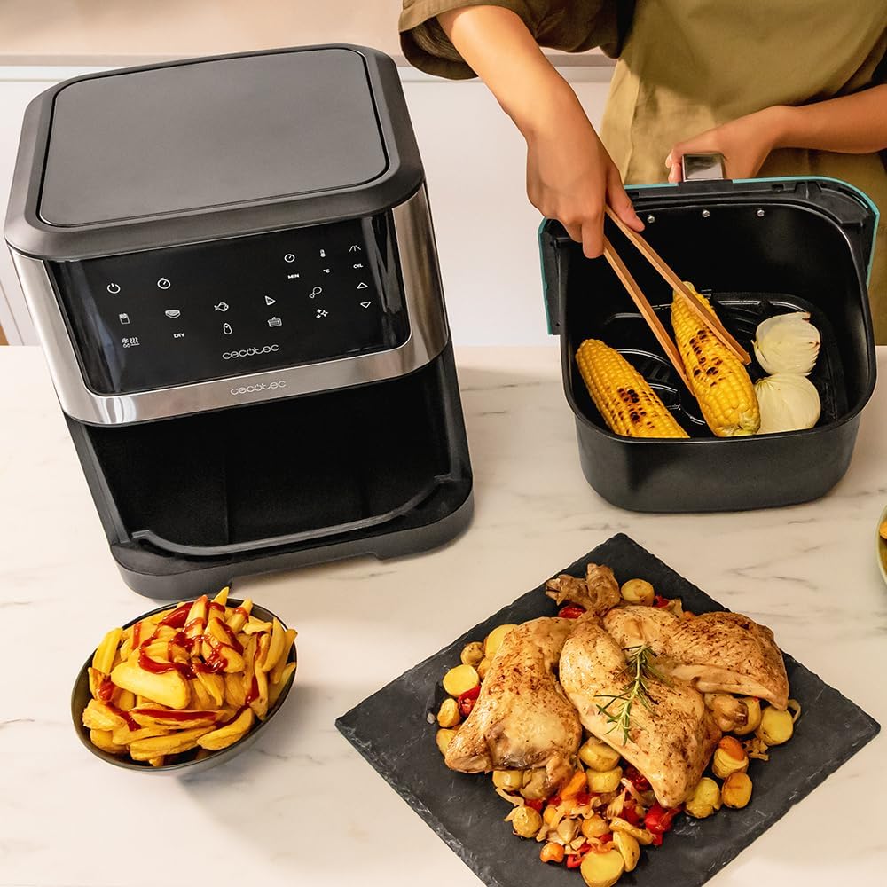Cecotec Frigideira de ar sem óleo de 8 l, Cecofry Supreme 8000 Air Fryer. 1800 W, painel de toque, 30º - 200 ºC, 10 modos pré-configurados, pré-heat, alerta, acabamentos em aço inoxidável