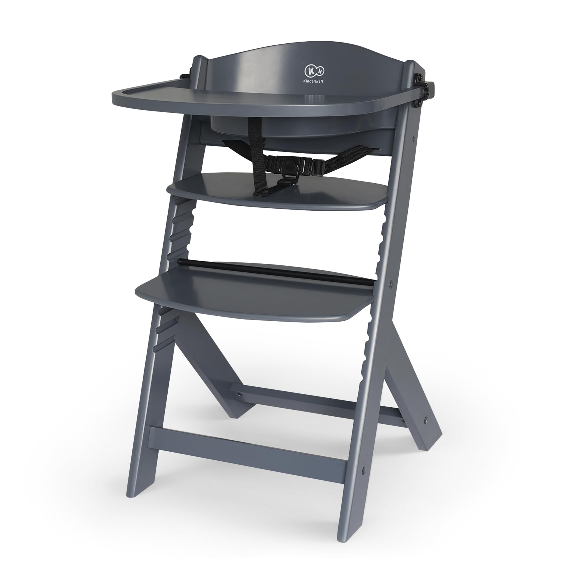 kk Kinderkraft ENOCK Cadeira alta bebé de madeira, infantil, portátil, para crianças, cadeira alta evolutiva, ergonómica, com acessórios, barreira e bandeja, madeira natural