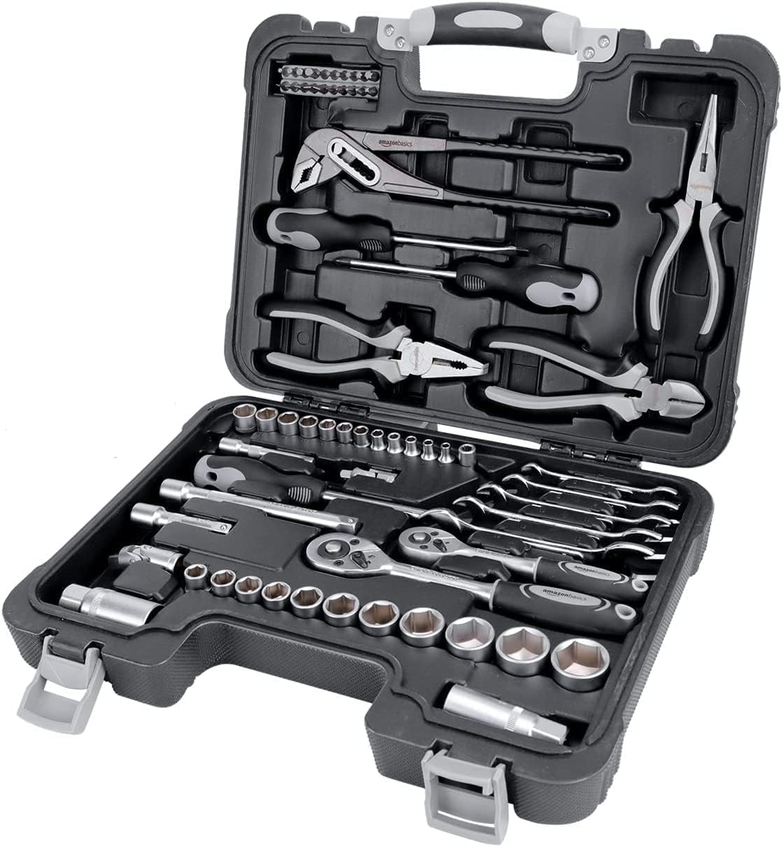 Amazon Basics Conjunto de ferramentas para casa, plástico, preto/cinzento, 32 unidades