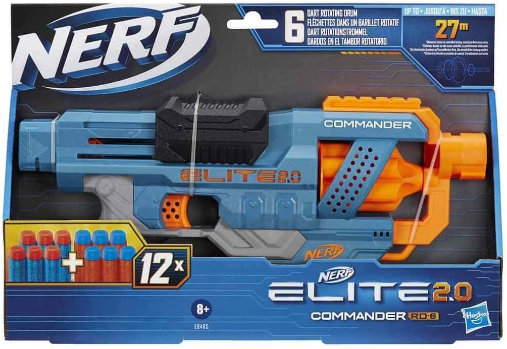 Hasbro Nerf 2.0 Commander RC-6, lançador de dardos de brinquedo, 12 peças, jogos ao ar livre para meninos e meninas de 8 anos ou mais, tambor giratório