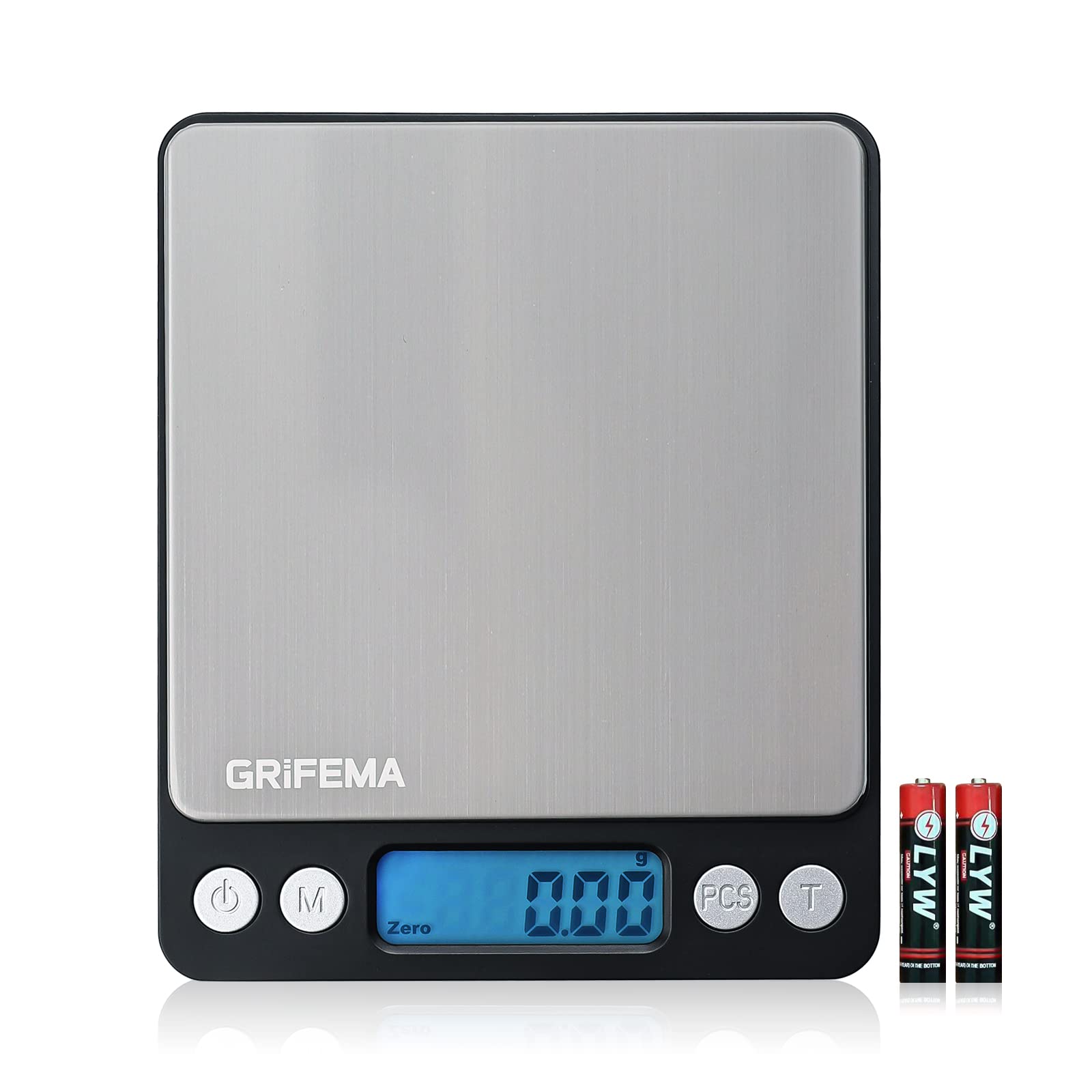 GRIFEMA - GA2002, Balança de cozinha com ecrã LCD, aço inoxidável, balança de alimentos multifuncional 5 kg/11 lbs, cinzento: Cor do ecrã: Azul [exclusivo na Amazon]