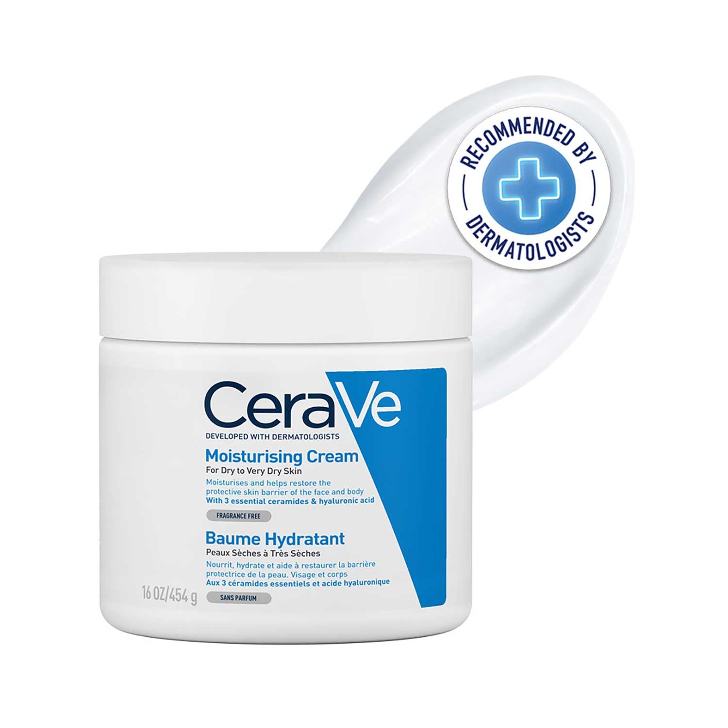 CeraVe Creme Hidratante para Rosto e Corpo, Ideal para Peles Secas a Muito Secas, Hidrata e Restaura a Barreira da Pele, Enriquecido com Ceramidas Essenciais e Ácido Hialurónico, 454 ml