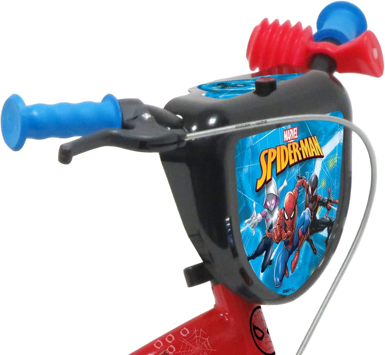 ATLAS Bicicleta Spiderman equipada com 1 travão, placa frontal decorativa, guarda-lamas, cárter e estabilizadores. Rapaz, vermelho