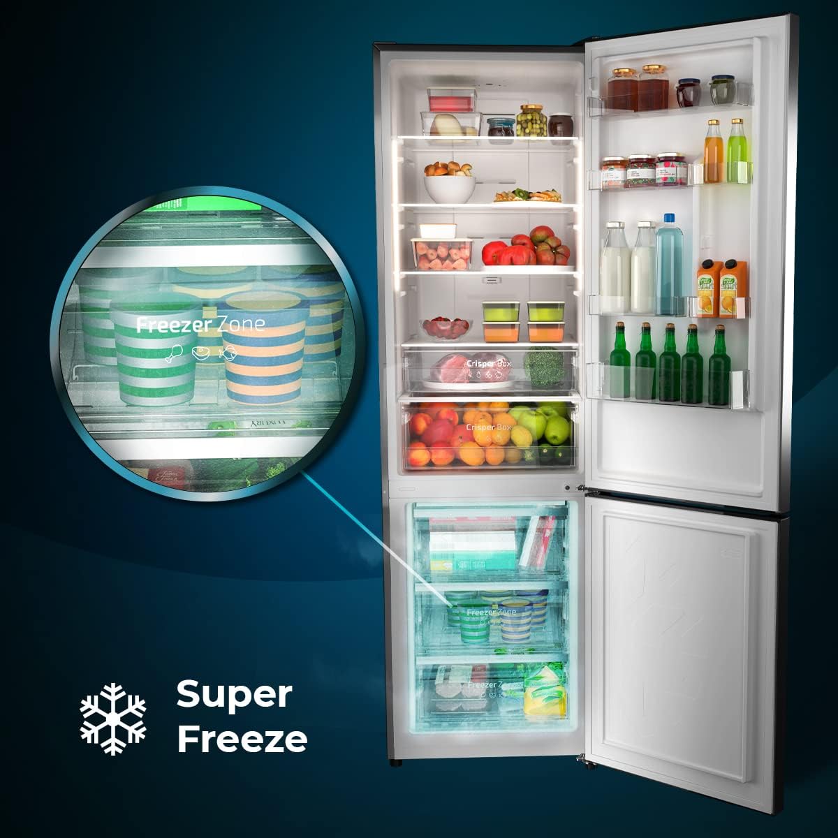 Cecotec Frigorífico Combi 2 portas de Bolero CoolMarket Combi 322 Inox D. 322 l, altura 185 e 60 cm de largura, baixo consumo, inversor do motor, sistema multi ar low, total sem gelo