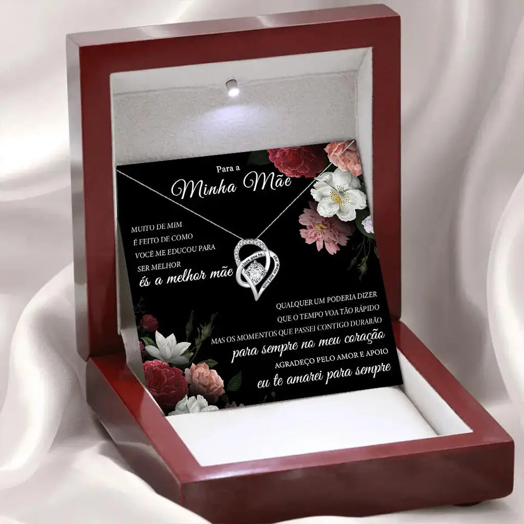 Colar requintado e luxuoso em forma de coração oco cravejado de diamantes, com cartão português, caixa de oferta de alta qualidade para uma mãe