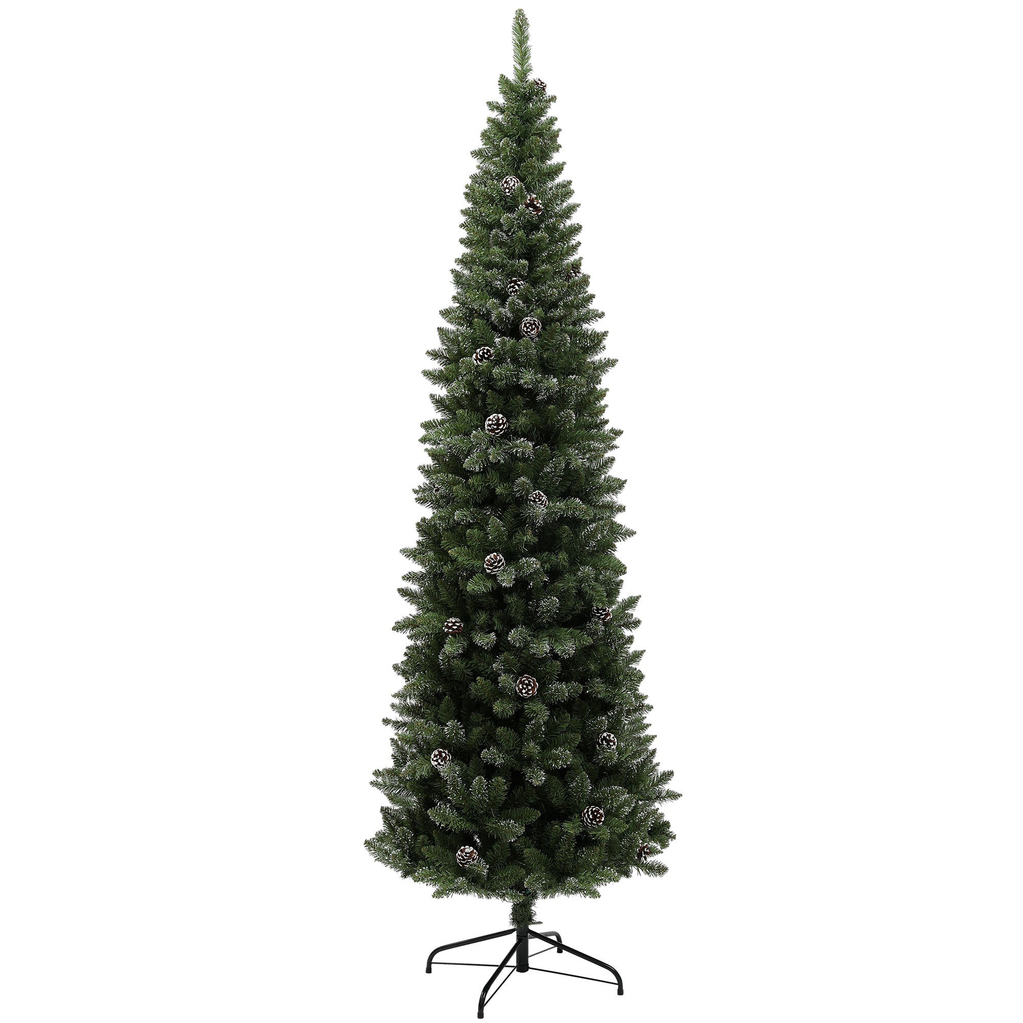 Árvore artificial realista de Natal fina pré-iluminada com pinhas