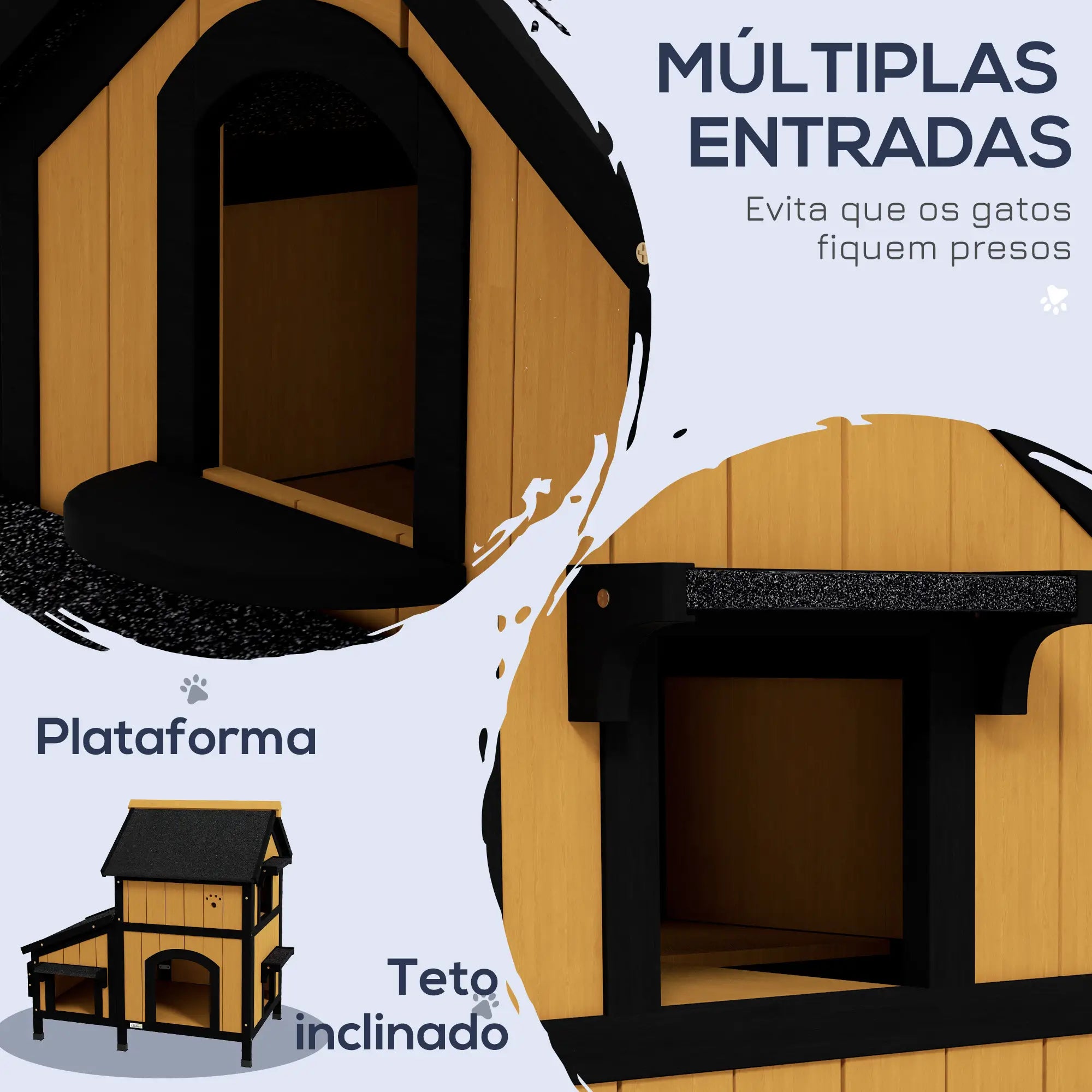 Casa para Gatos de Madeira com Suporte para Flores de 2 Níveis e Teto Asfáltico 96x65x85,5 cm Cinza