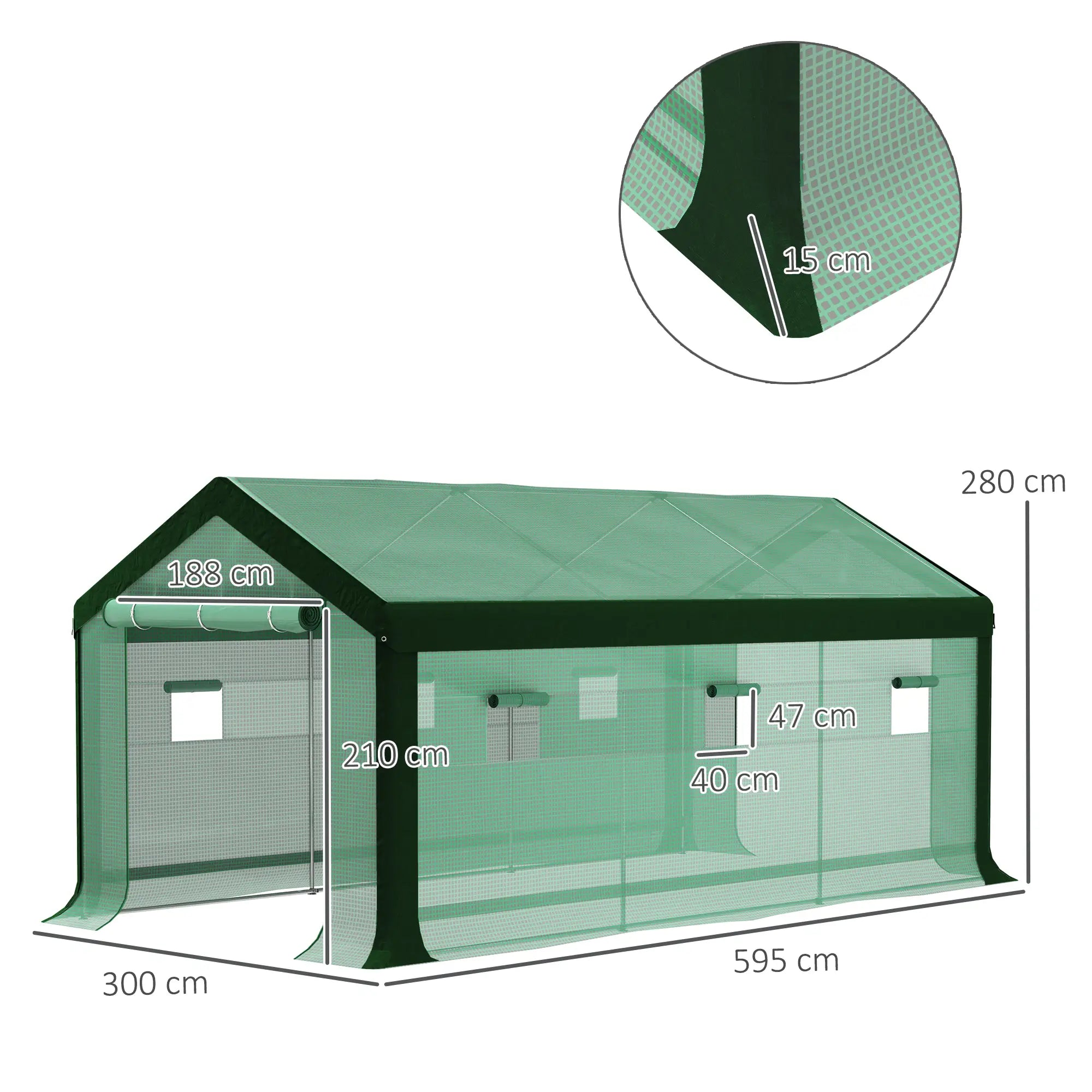 Estufa Tipo Túnel 6x3x2,8 m Estufa de Exterior com 6 Janelas Cobertura de PE Anti UV e 2 Portas Enroláveis Verde
