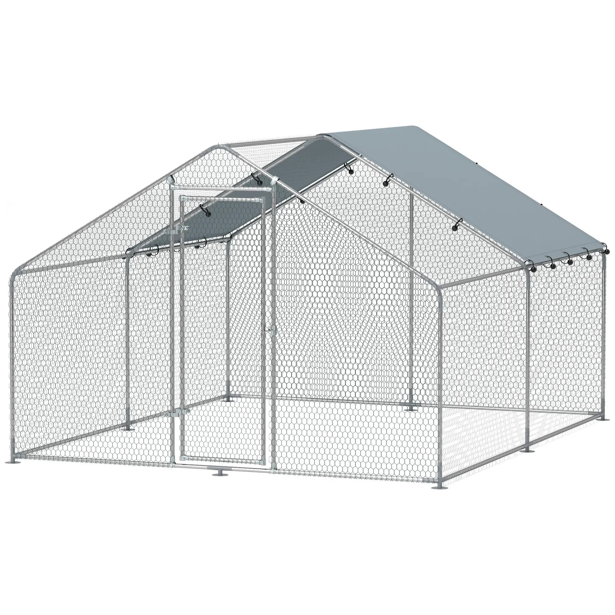 Galinheiro para Exterior 3x3,4x1,9 m Galinheiro de Aço Galvanizado com Cobertura Anti-UV Gaiola para 10-15 Galinhas Prata