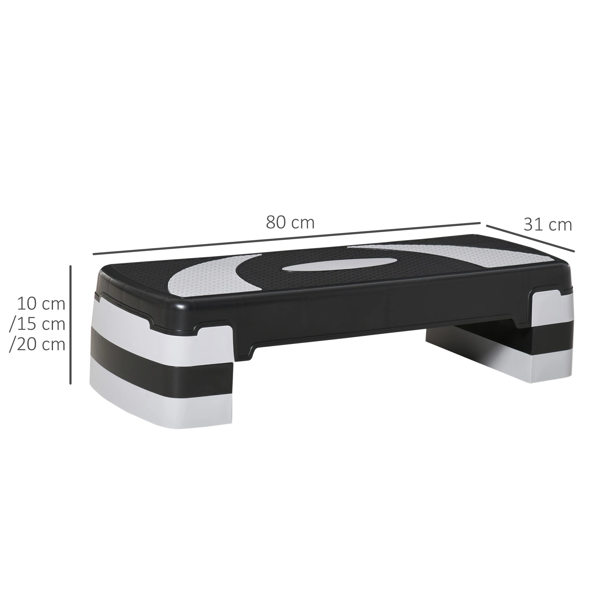 Step para Exercício Aeróbico Plataforma Step com Altura Ajustável em 3 Níveis com Carga Máxima 150kg para Exercício em Academia Casa 80x31x10-20cm Preto e Branco