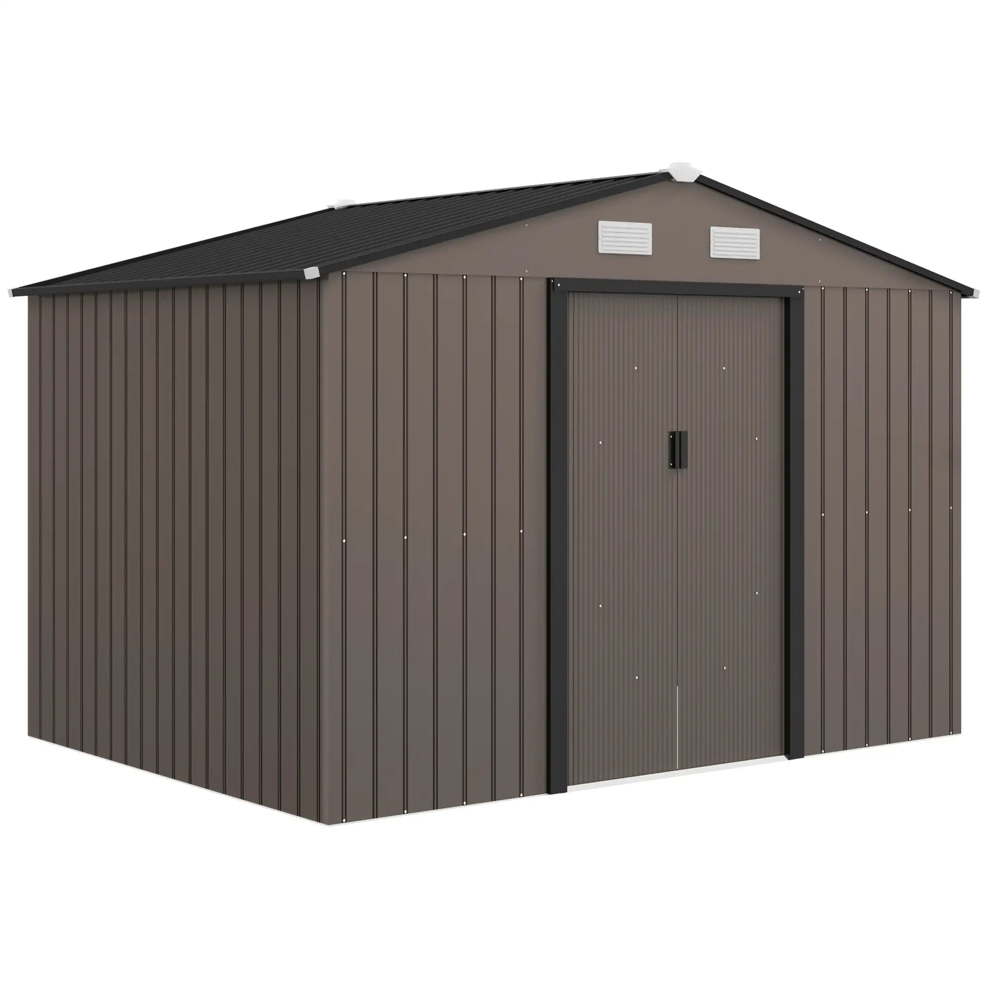 Abrigo de Jardim 277x195x192 cm Metálico para Armazenamento de Ferramentas com Base de Reforço Incluída Madeira