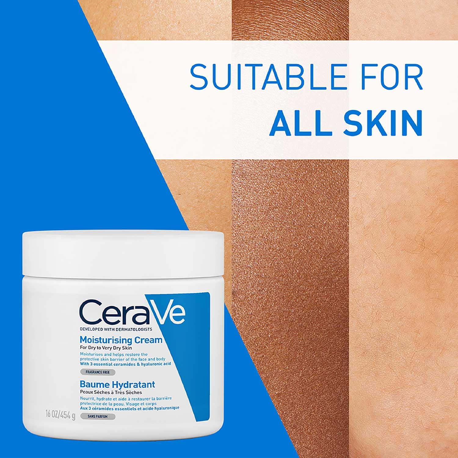 CeraVe Creme Hidratante para Rosto e Corpo, Ideal para Peles Secas a Muito Secas, Hidrata e Restaura a Barreira da Pele, Enriquecido com Ceramidas Essenciais e Ácido Hialurónico, 454 ml