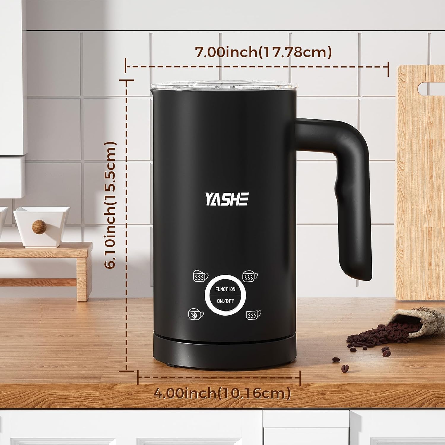 YASHE 4 em 1 Espumador e aquecedor de leite elétrico 500 W, 300 ml para espuma quente / fria, ideal para café, capuchinho, latte, macarrão, silencioso, revestimento anti-aderente, fácil limpeza