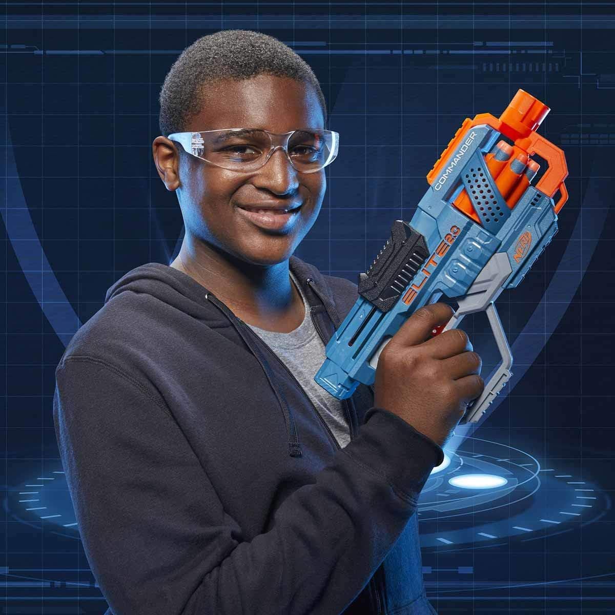 Hasbro Nerf 2.0 Commander RC-6, lançador de dardos de brinquedo, 12 peças, jogos ao ar livre para meninos e meninas de 8 anos ou mais, tambor giratório