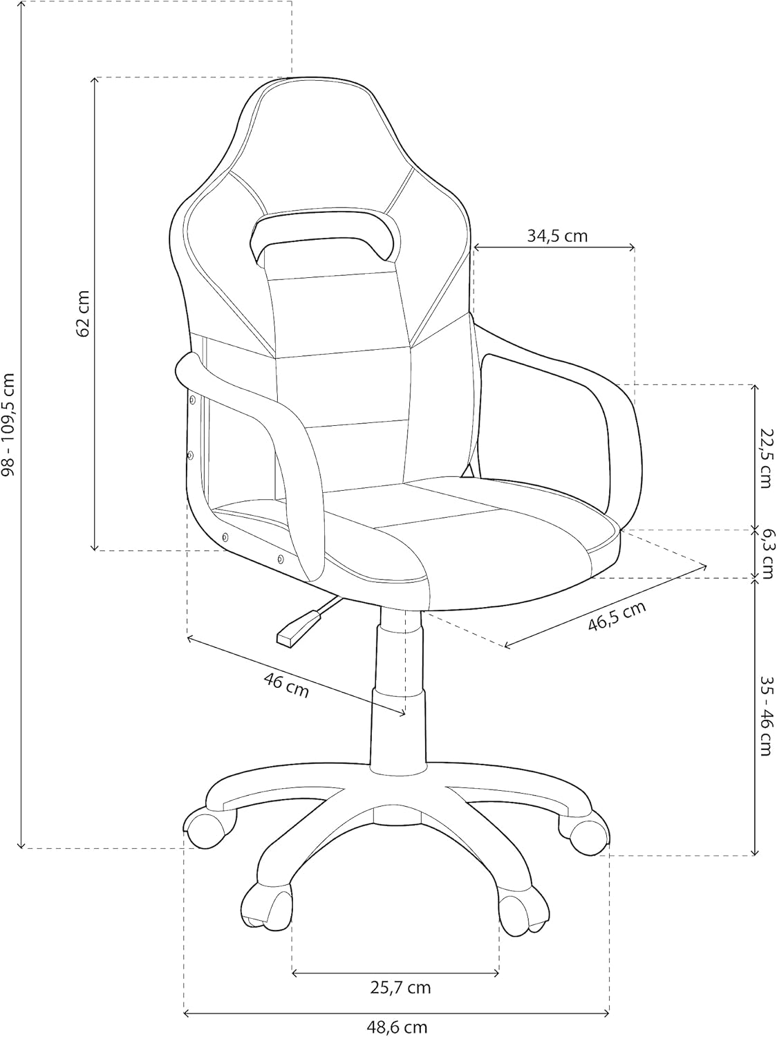 duehome | DRW, cadeira Gamer, cadeira de escritório, estúdio ou secretária, acabamento em silício pele branca e turquesa, medidas: 46,5 cm (largura) x 46 cm (comprimento) x 98-109,5 cm (altura)