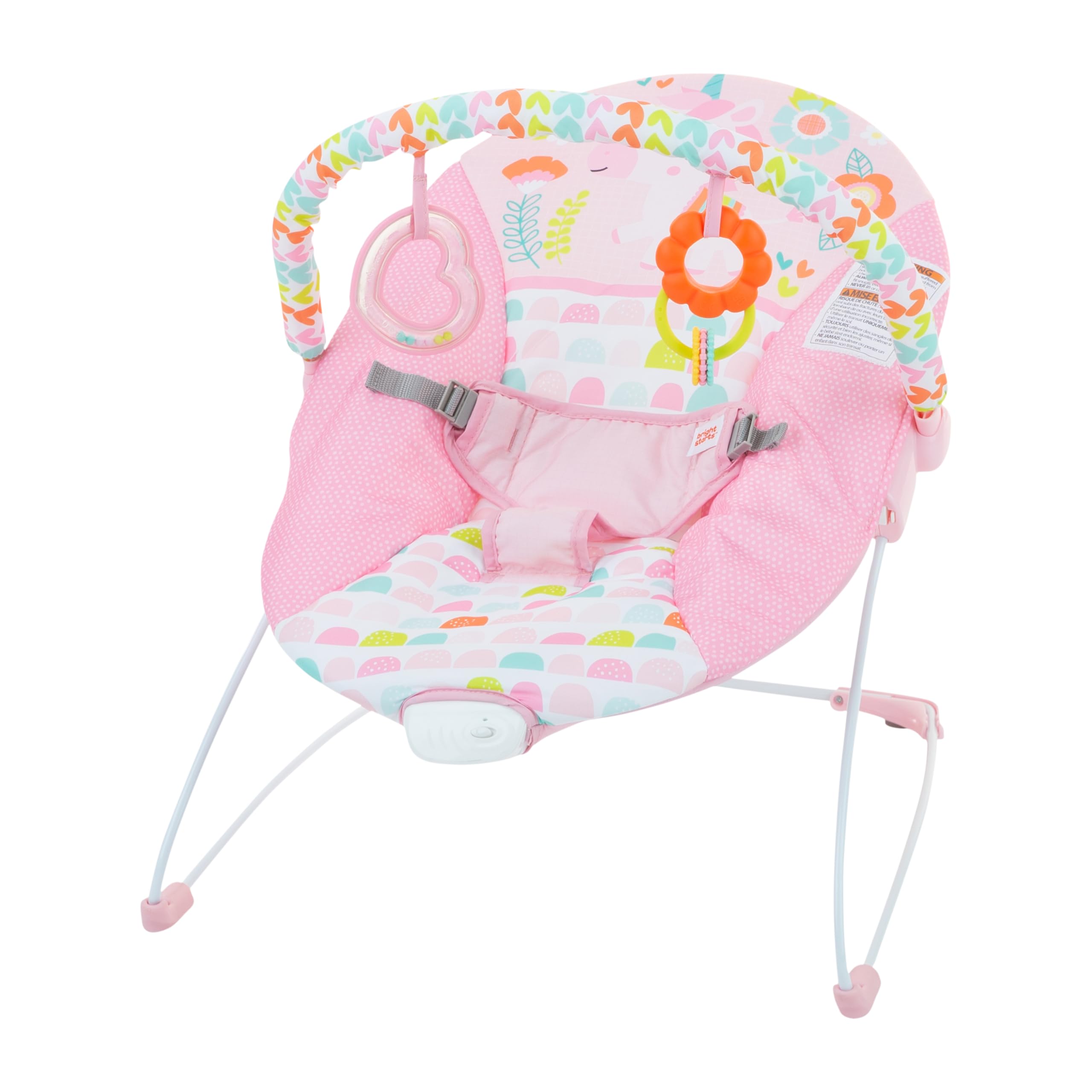 Bright Starts - Vibrador de assento infantil - barra de brinquedos removível, pés antiderrapantes, 0-6 meses a 9 kg (Safari Fun)