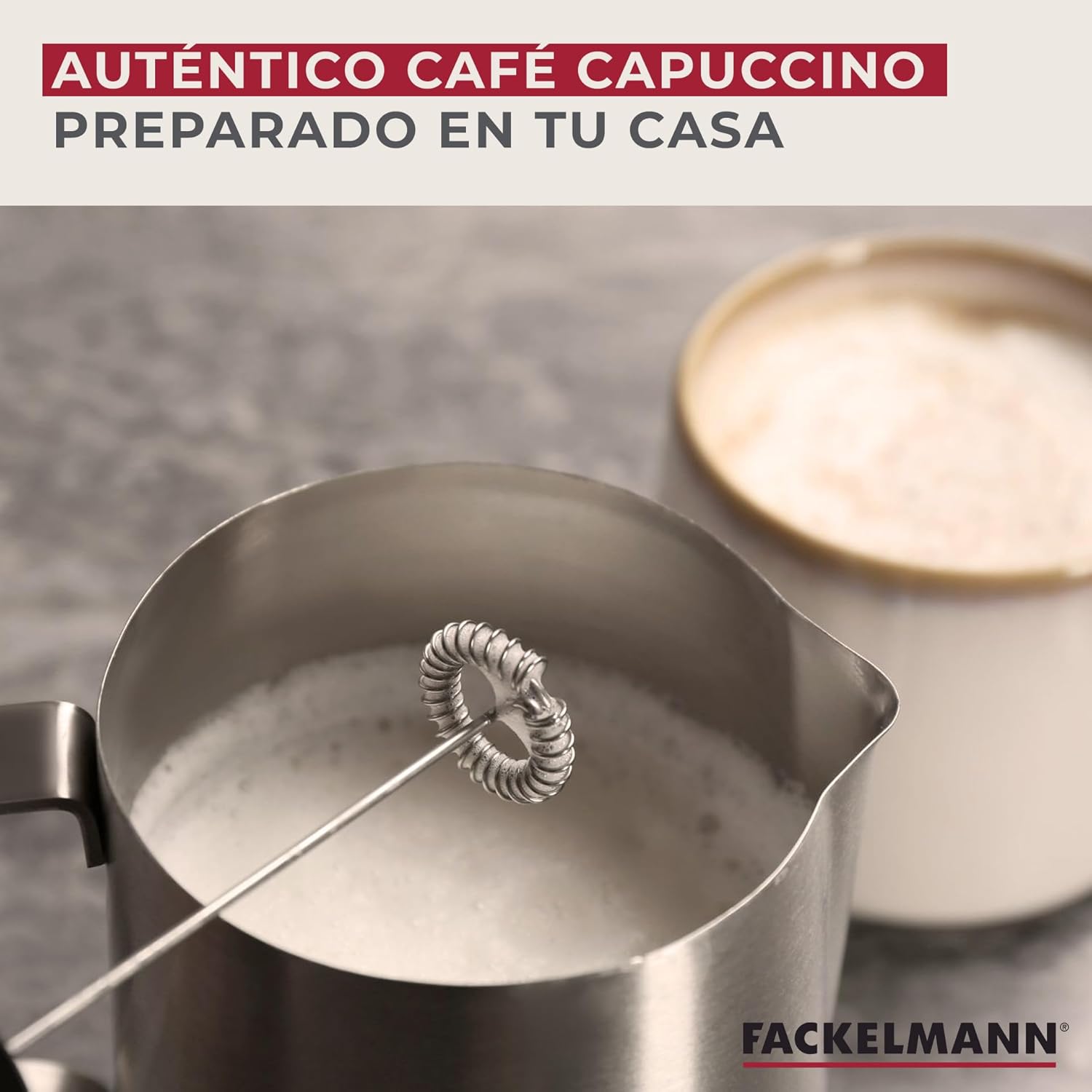 Fackelmann Coffee &Tea Espumador de leite, batedor Capuchino cinzento, 20 x 3,5 cm