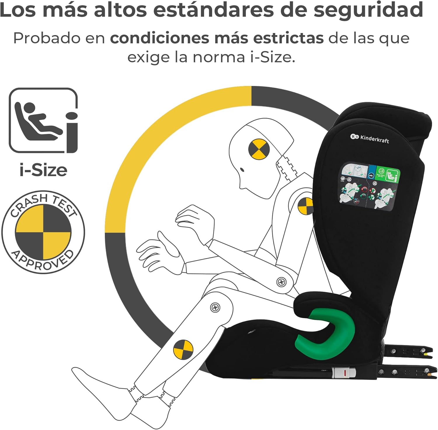 kk Kinderkraft JUNIOR FIX Cadeira carro Isofix, I-SIZE, cadeira carro para bebé e crianças, cinto, universal, grupo 2/3, de 15 a 36 kg, preto
