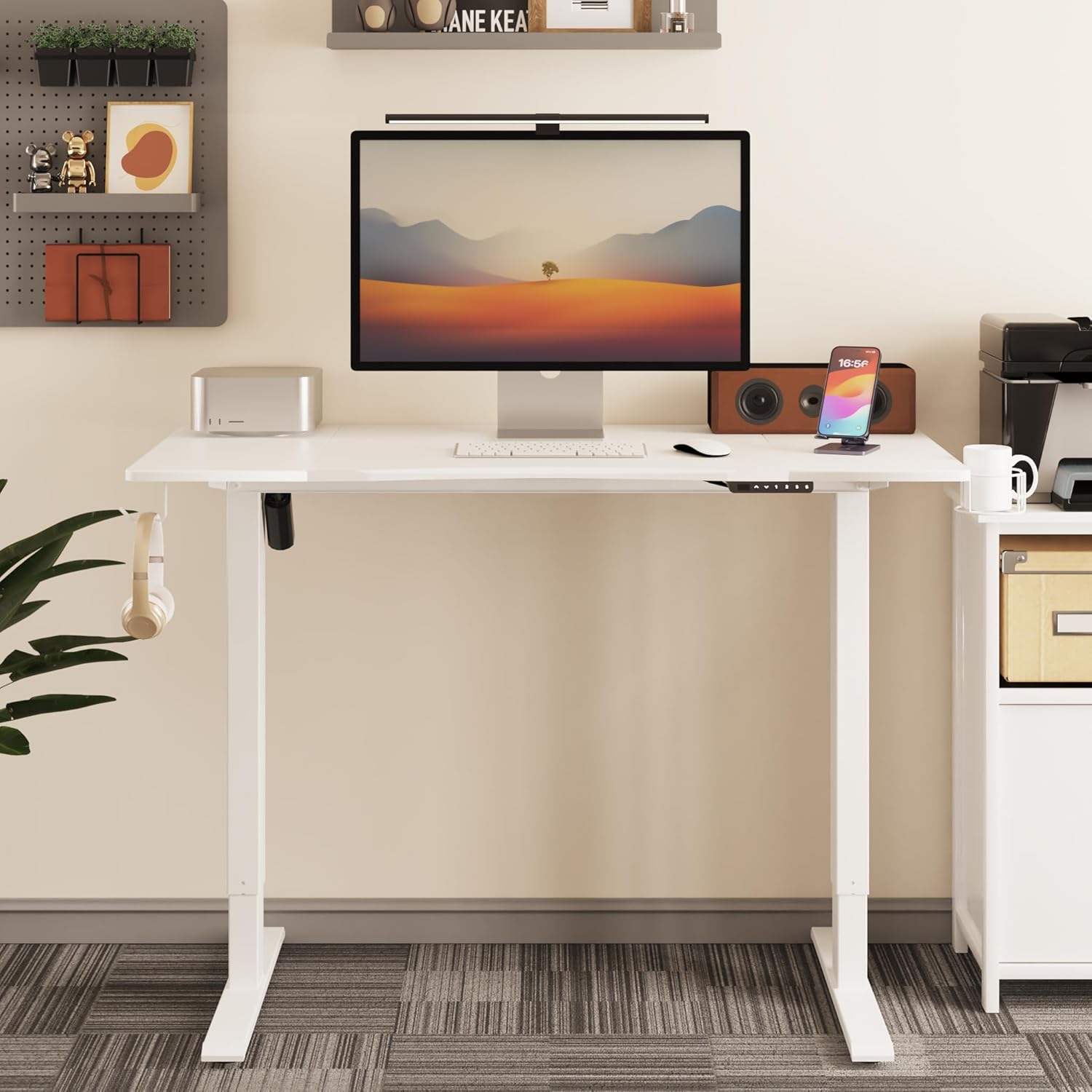 Mondeer Secretária sentada em pé, mesa elétrica regulável em altura 120 x 60 cm, com painel de controlo com funções de memórias para estudar quarto de trabalho, branco