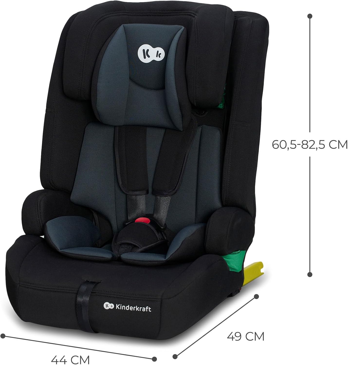 Kinderkraft SAFETY FIX 2 I-SIZE 75-150 cm Cadeira de carro grupo 1 2 3 isofix, assento largo e macio para criança, arnês interior de 5 pontos, ajuste de apoio, redutor modular, preto