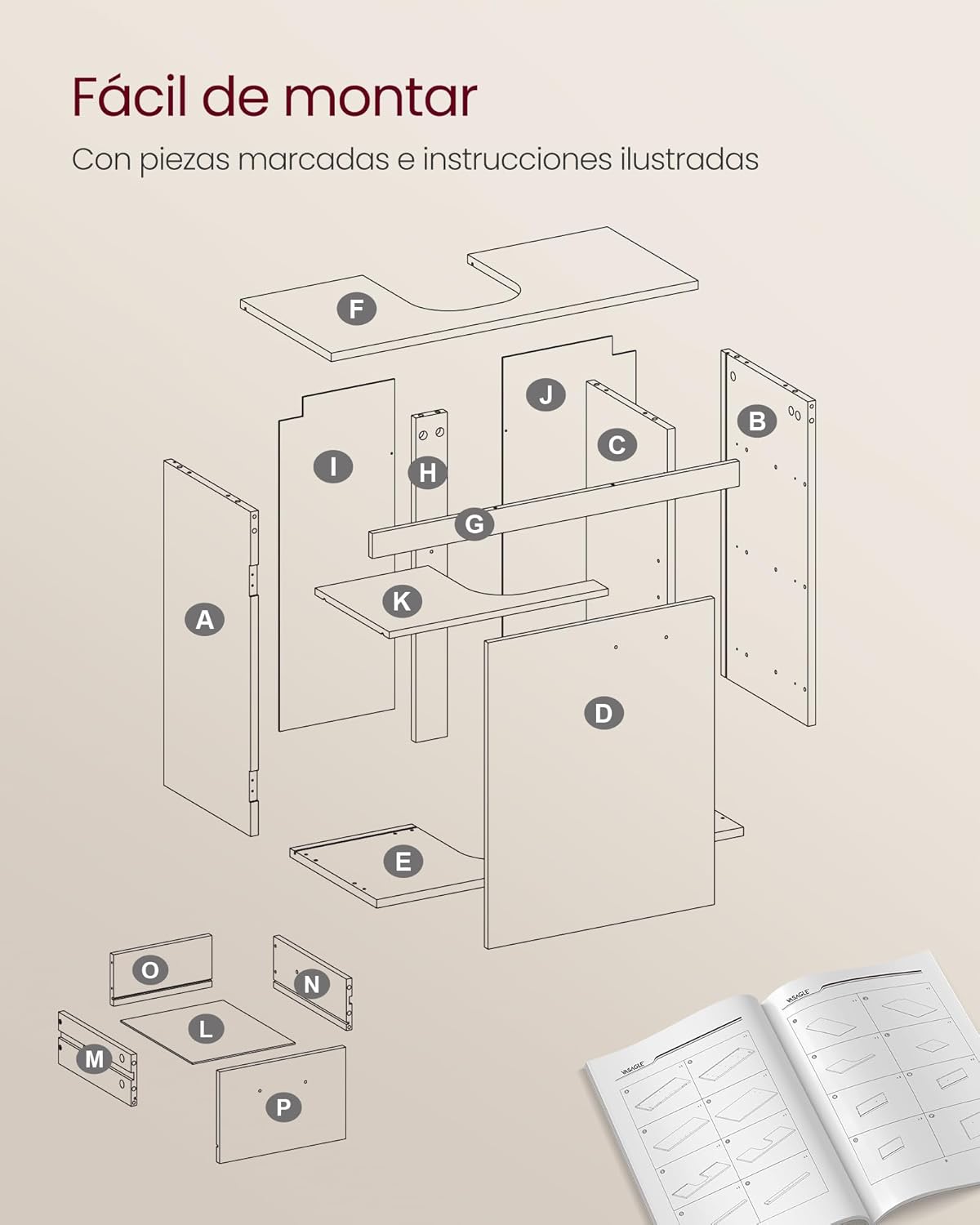 VASAGLE Móveis de lavatório baixo, armário de casa de banho, 3 gavetas, 2 compartimentos atrás da porta, adequado para lavatórios com pedestal, com pés, 30 x 70 x 64 cm, branca nuvem BBK504W01