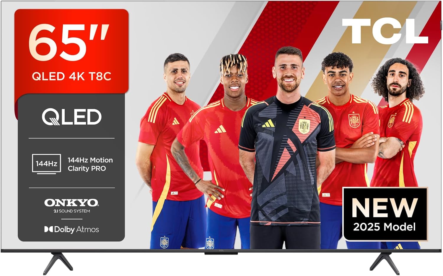 TCL 65T8C 65” QLED 4K 144Hz HDR UHD TV, Smart TV Powered by Google TV (Dolby Vision & Atmos, 144Hz Motion Clarity Pro, FreeSync, Onkyo 2.1 Sound, Voice Control, Compatible with Google Assistant Cast)