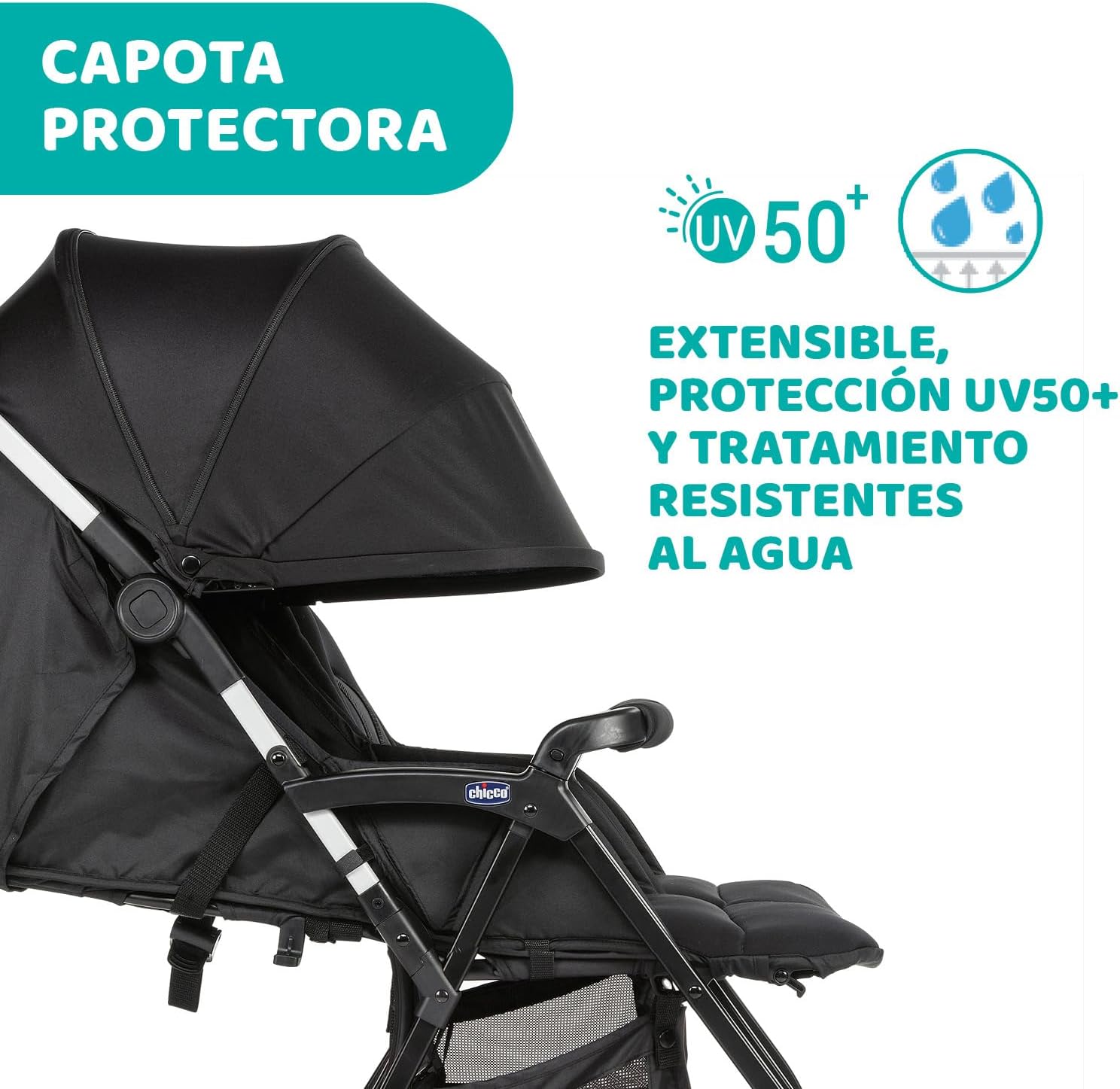 Chicco OHlalà Twin Cadeira de passeio gémeas de 0 meses a 15 kg, para botões de punho e irmãos, carrinho duplo reclinável e dobrável, leve, dobrável compacto, cobertura de chuva - cor preta