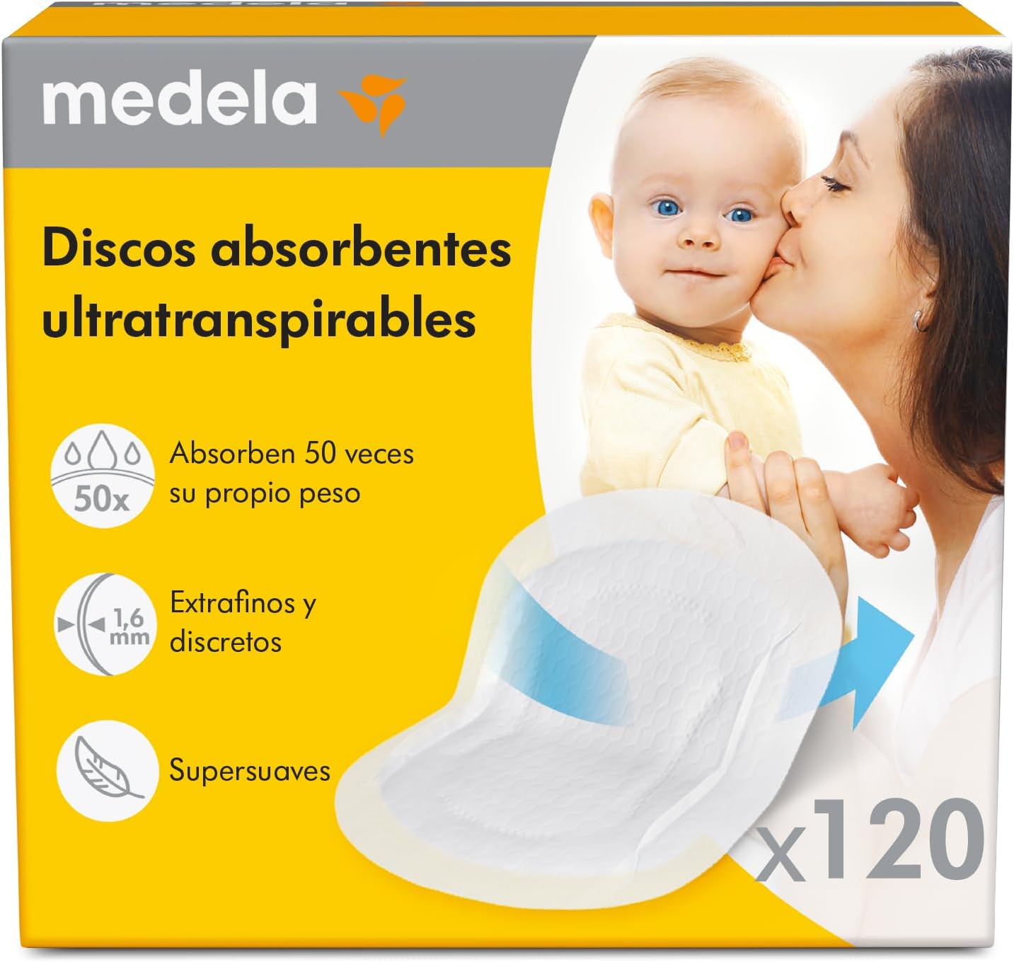 Medela discos absorventes respiráveis para amamentação, design discreto para uso confortável, embalagem de 120, exclusivo na Amazon