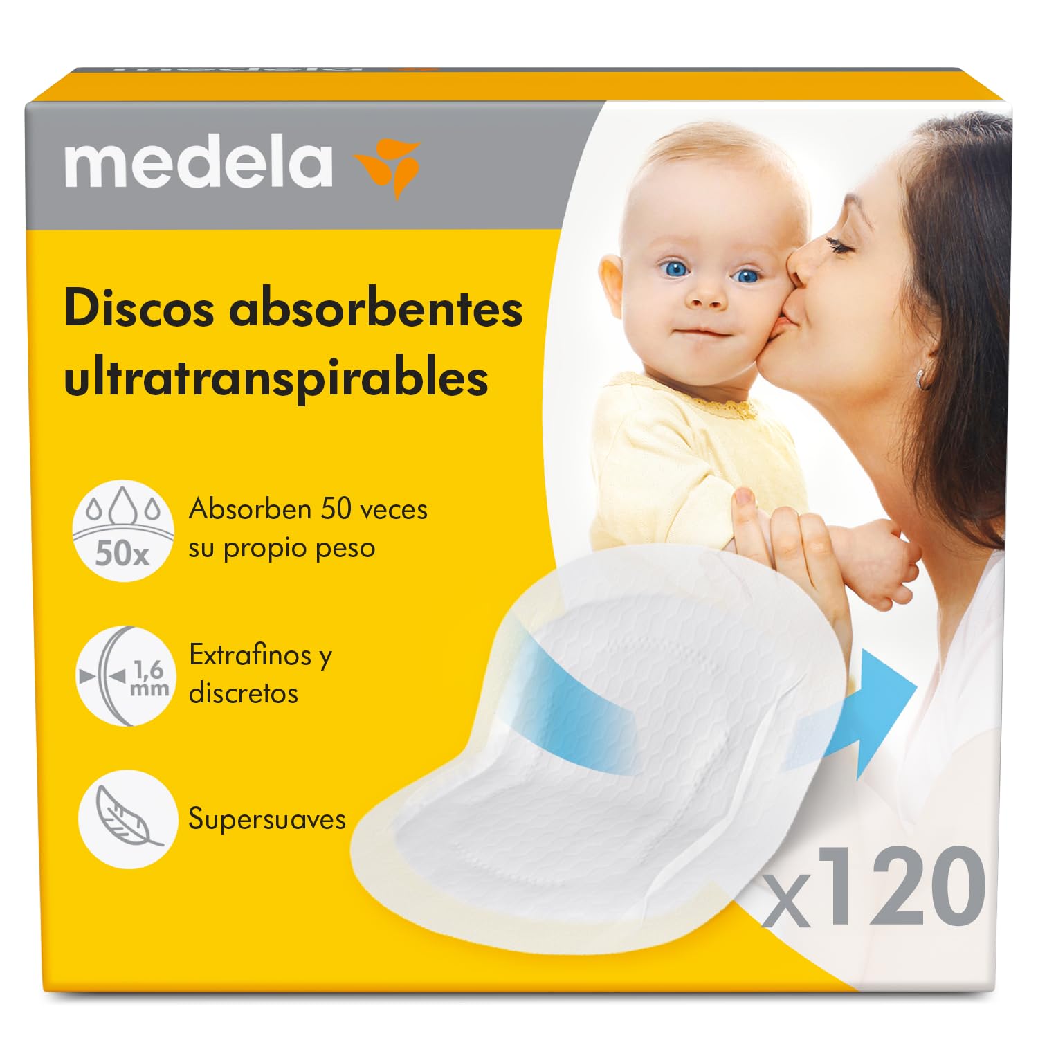 Medela discos absorventes respiráveis para amamentação, design discreto para uso confortável, embalagem de 120, exclusivo na Amazon