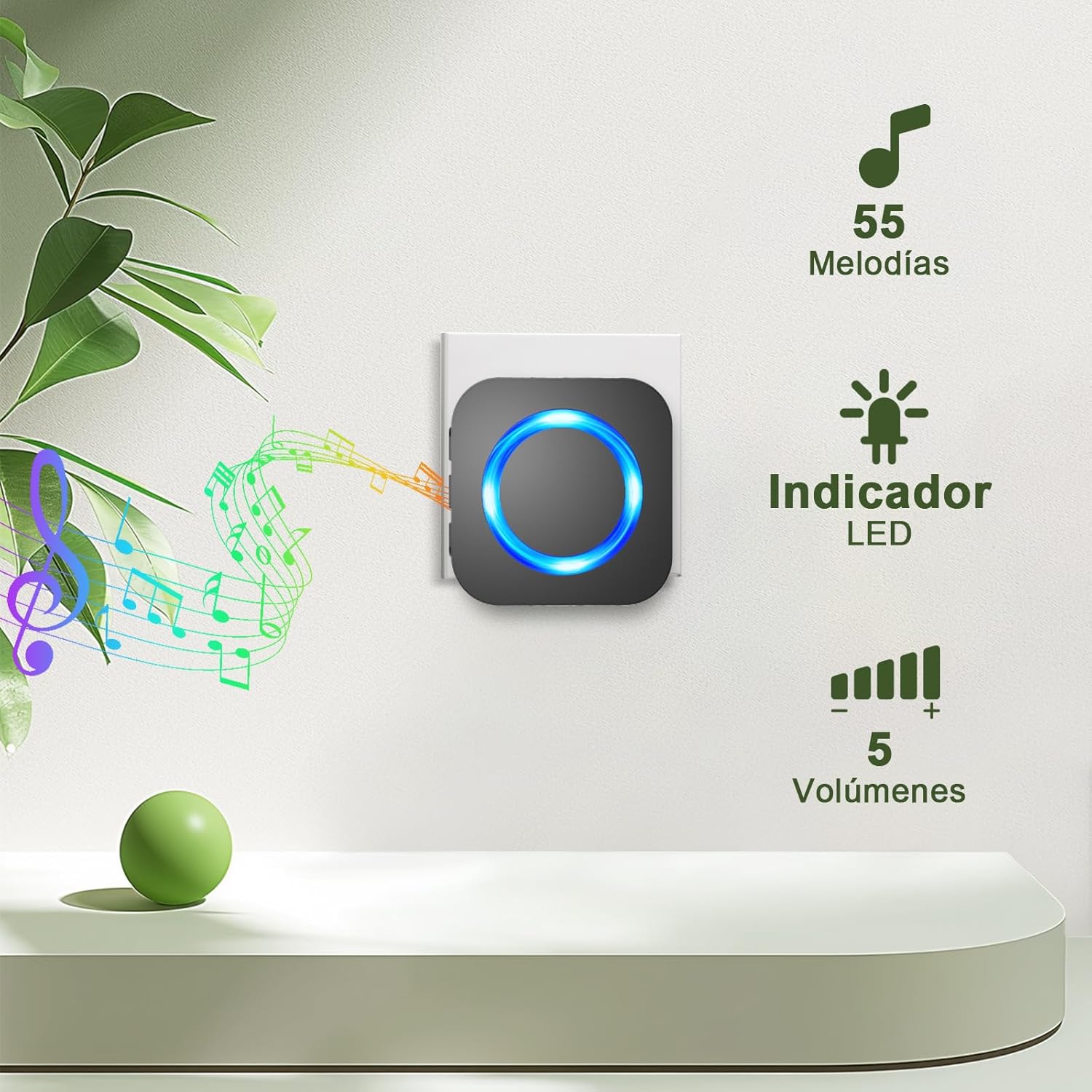 SURFOU Campainha sem fios exterior impermeável, kit Doorbell porta para casa 400 m de alcance Doorbell com 55 melodias, 5 níveis de volume, indicador LED, fácil instalação para casa, preto