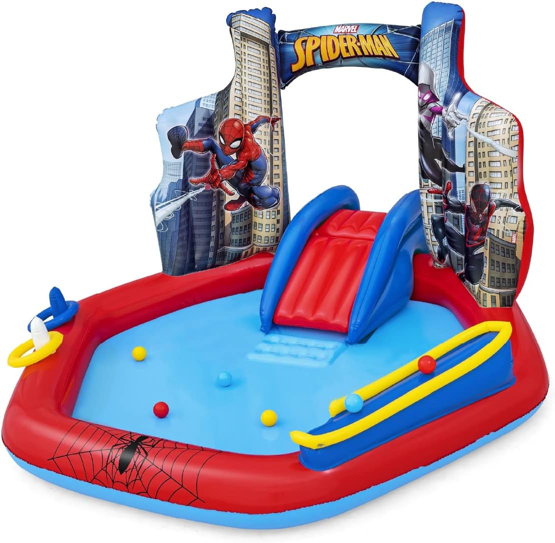 BESTWAY Centro de jogos insuflável 211 x 206 x 127 cm, design de Homem-Aranha multicolorido