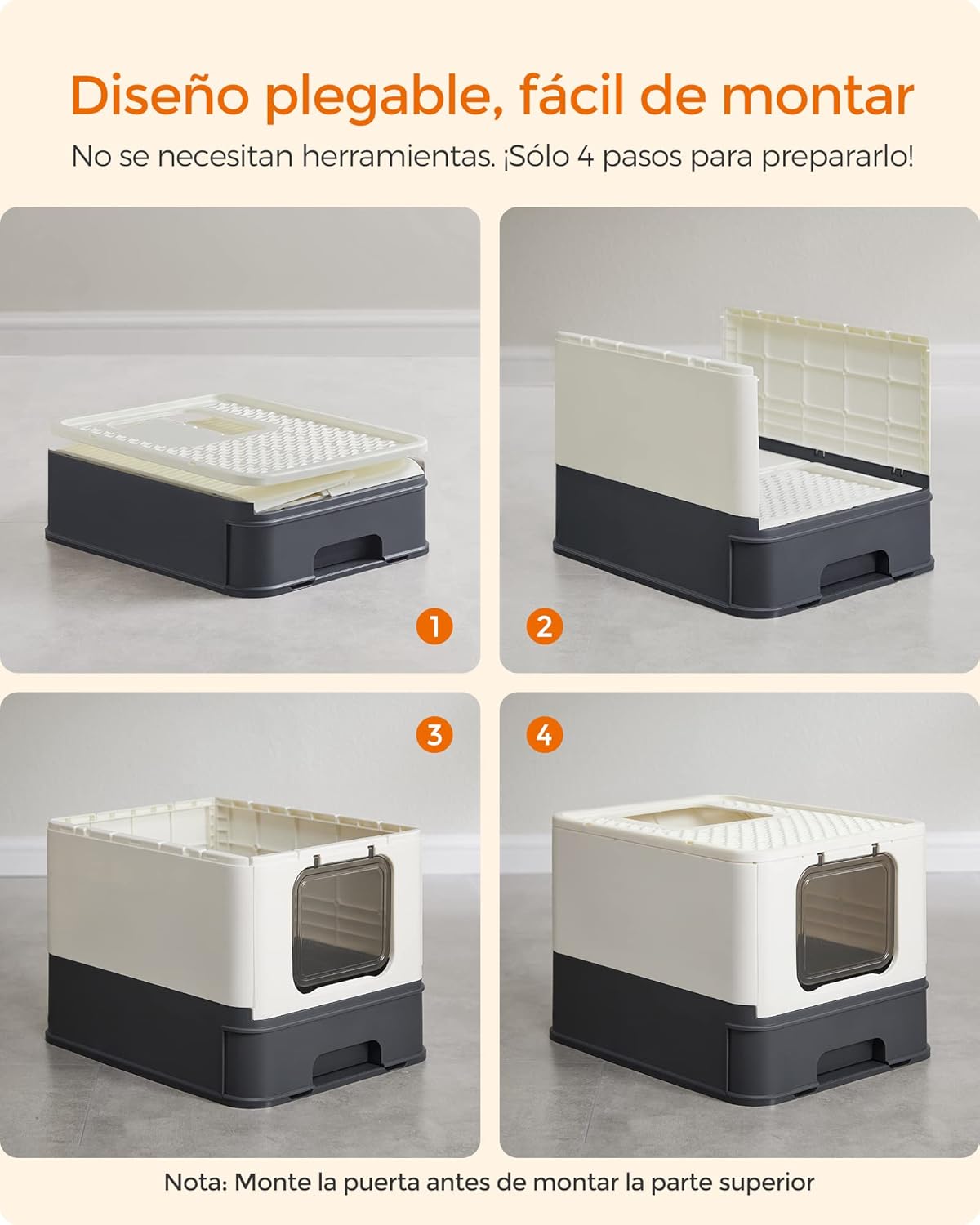Feandrea Areia para gatos, caixa de areia com bandeja removível, pá, escova, espaço para gatos grandes, carga de 15 kg, anti-filtração, anti-fugas, bege e preto PPT001W01