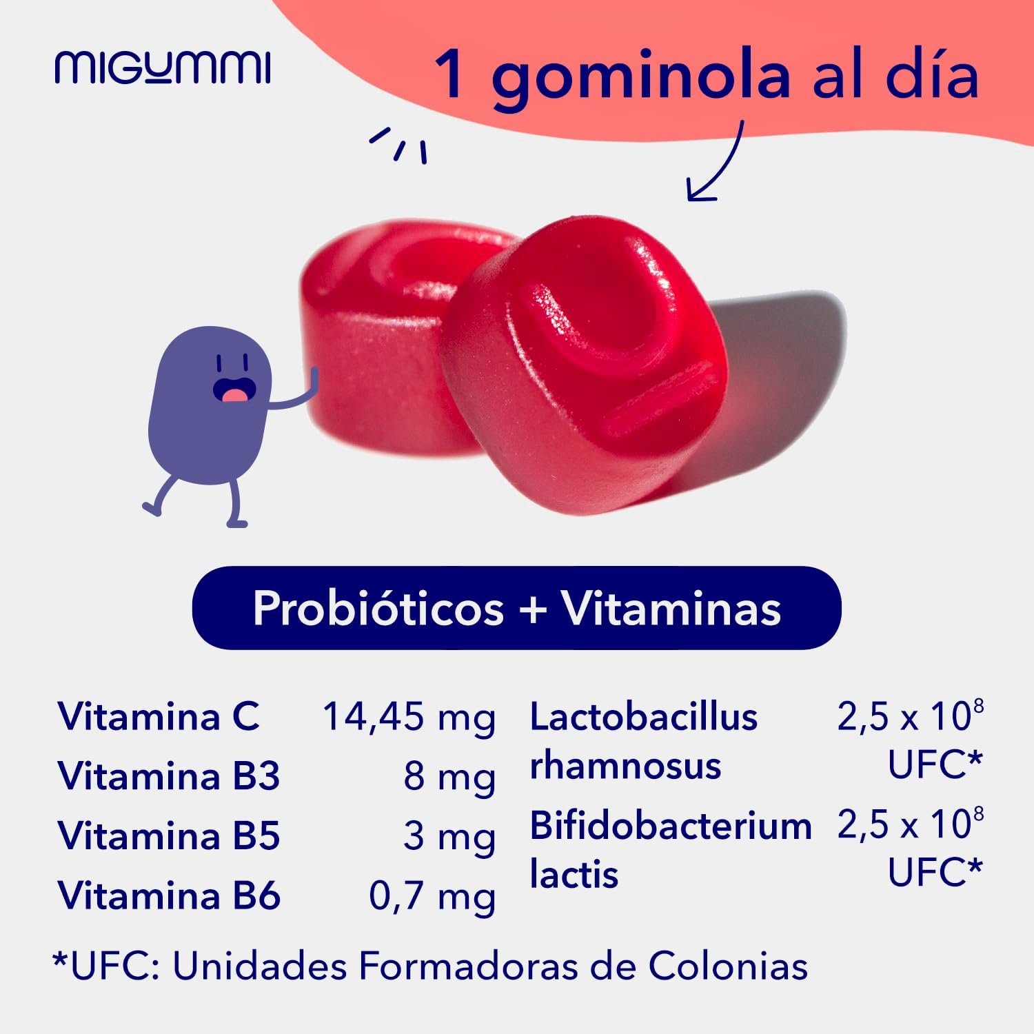 Gominolas probióticas para crianças, 100 Gummies, sabor natural cereja, probióticos, vitamina C, B3, B5 e B6, Flora intestinal, e inchaço, vitaminas para crianças, veganas, sem glúten