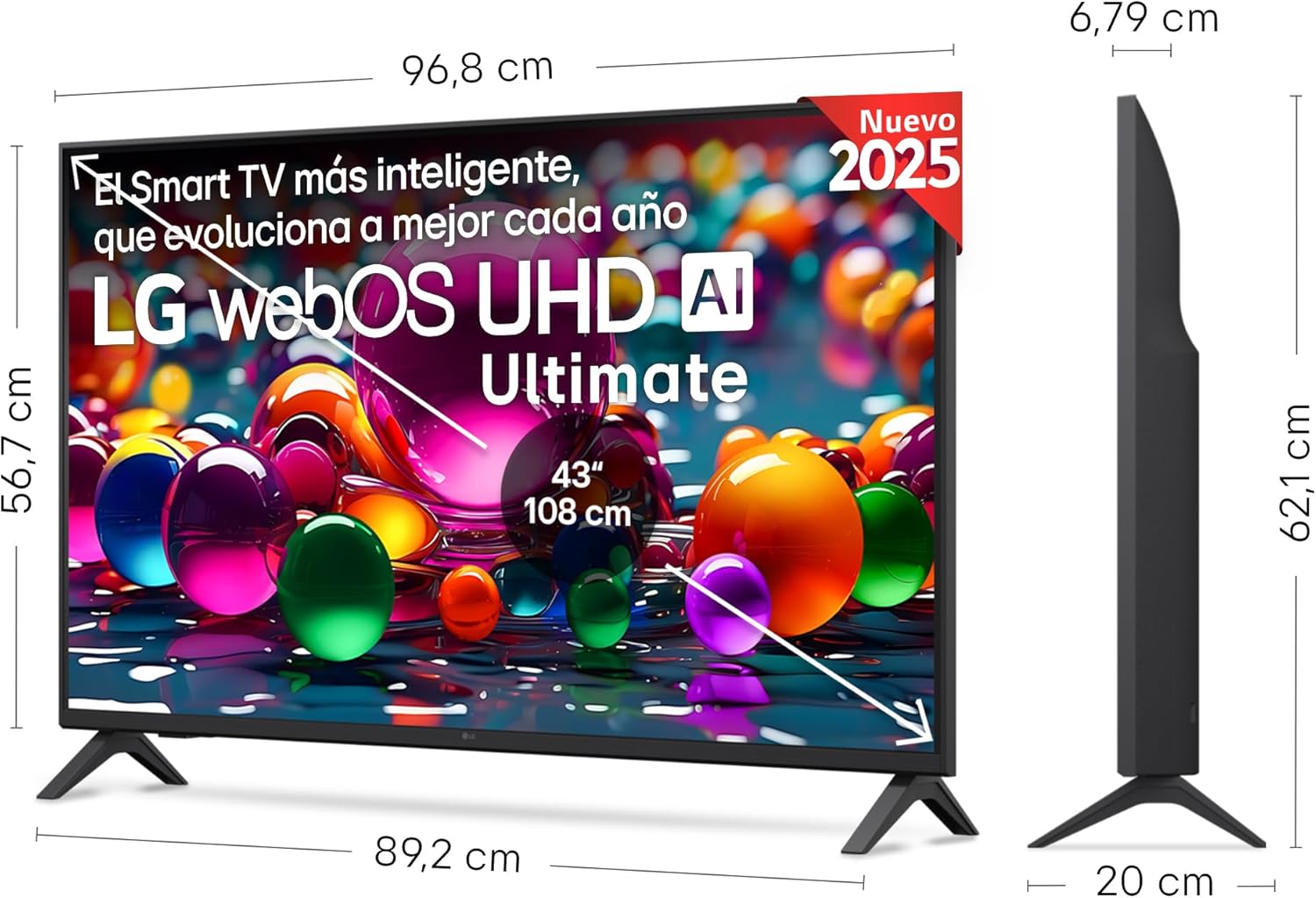 LG 43UA73006LA Televisão 43", UHD 4K, WebOS 25, Ultimate IA, HDR10 Pro, Super Upscaling, Dolby Digital Plus, Google Assistant, preto